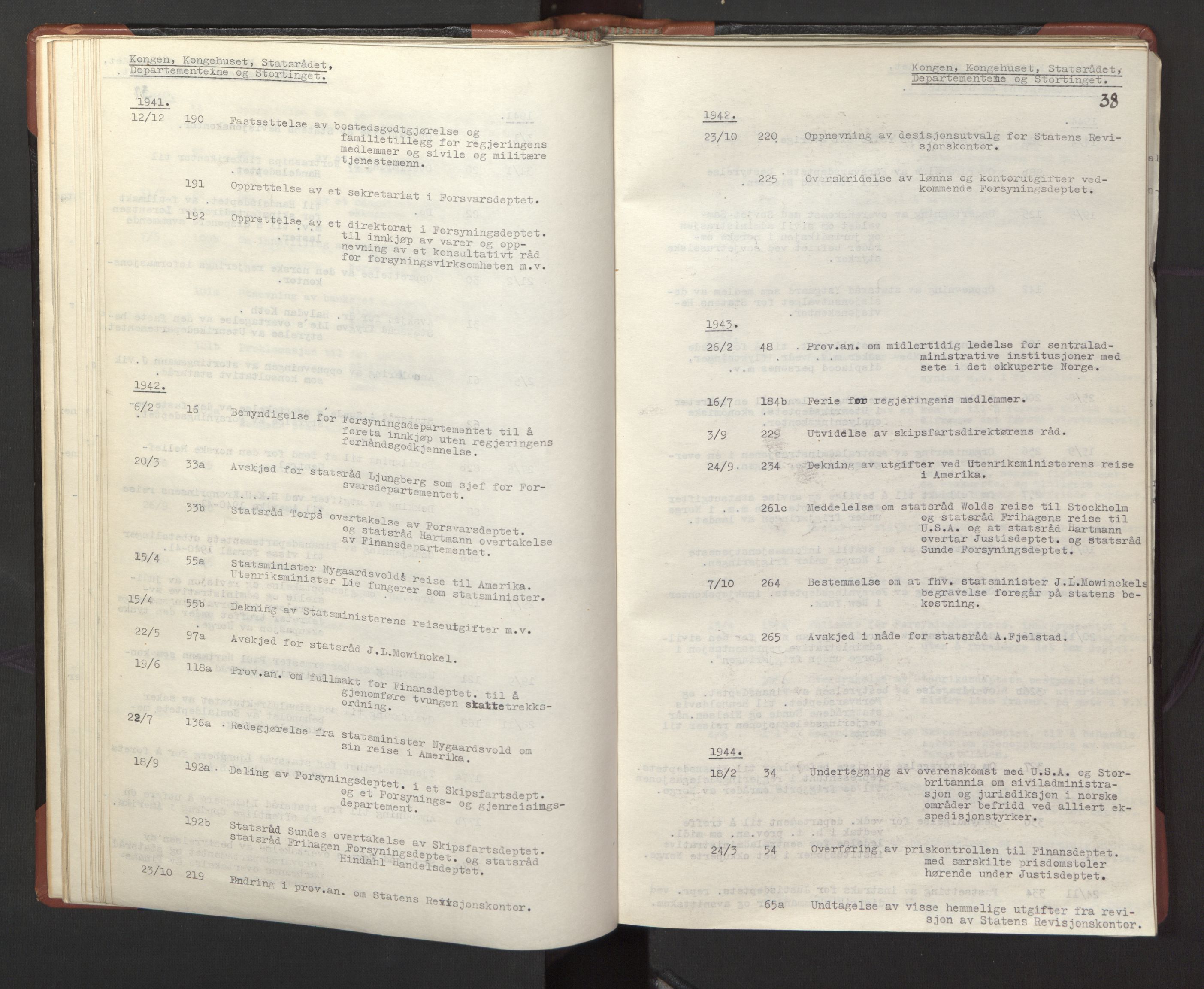 Statsrådssekretariatet, AV/RA-S-1001/A/Ac/L0127: Register 9/4-25/5, 1940-1945, p. 43