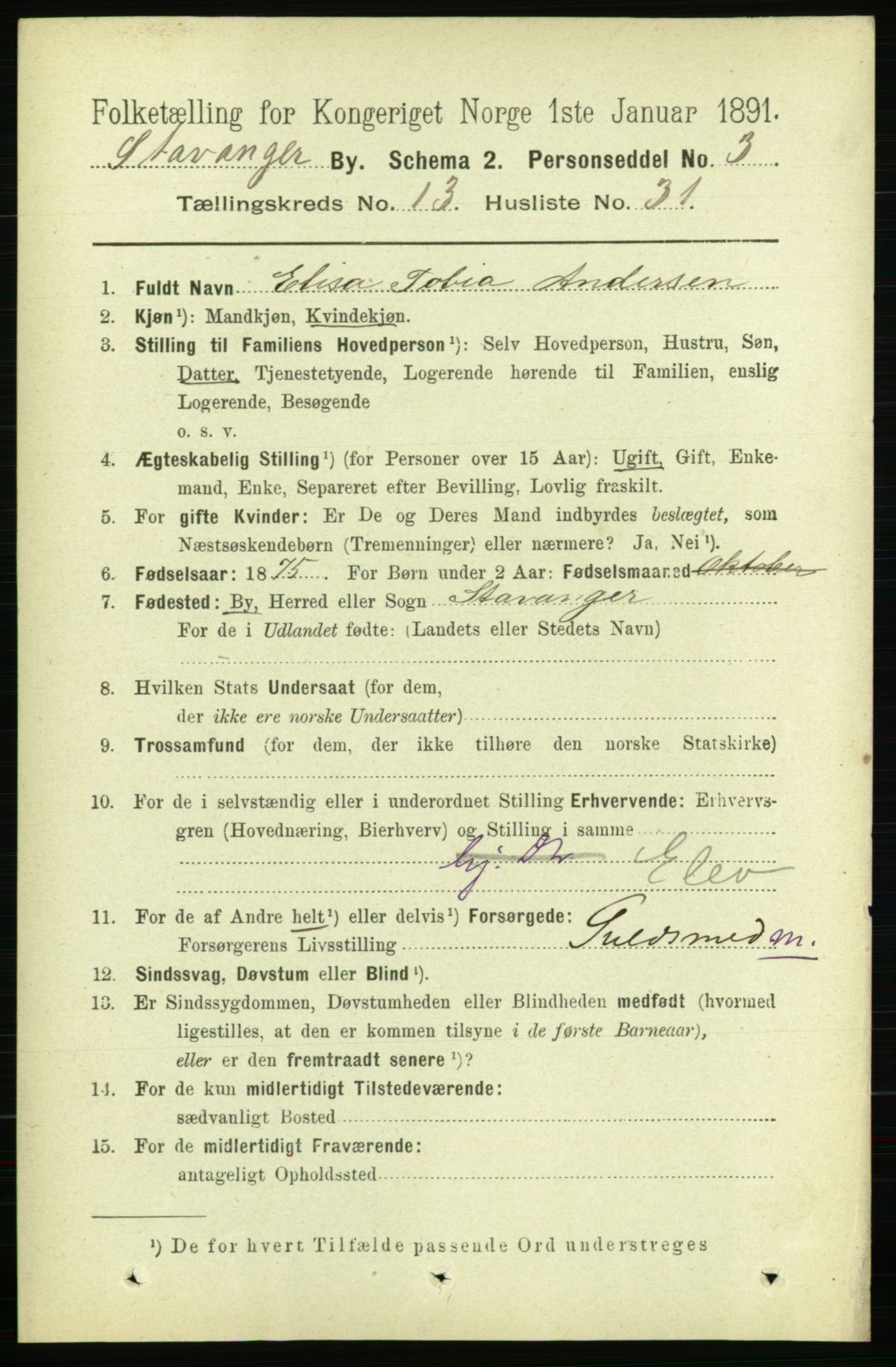 RA, 1891 census for 1103 Stavanger, 1891, p. 16249