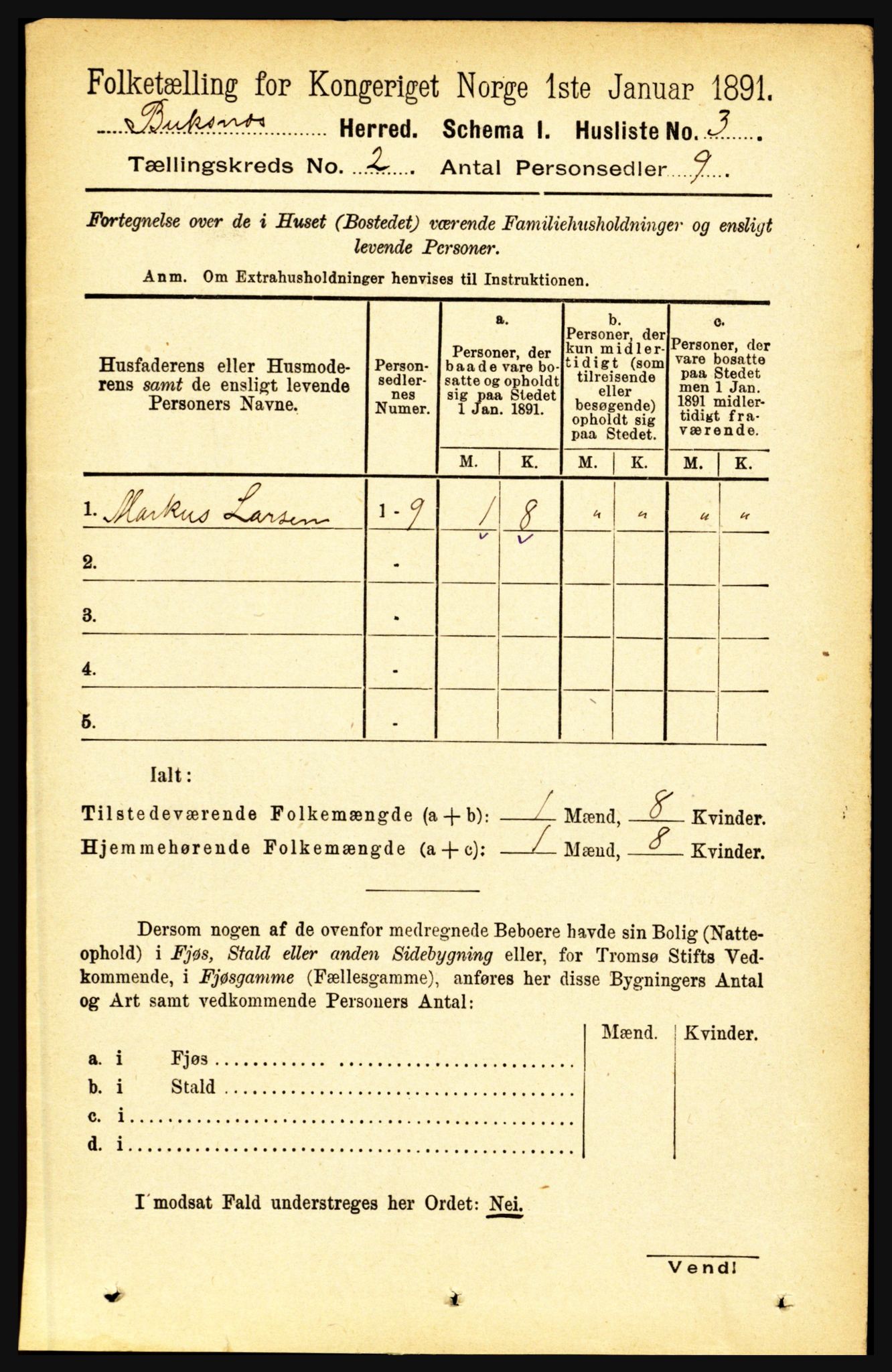 RA, 1891 census for 1860 Buksnes, 1891, p. 1523