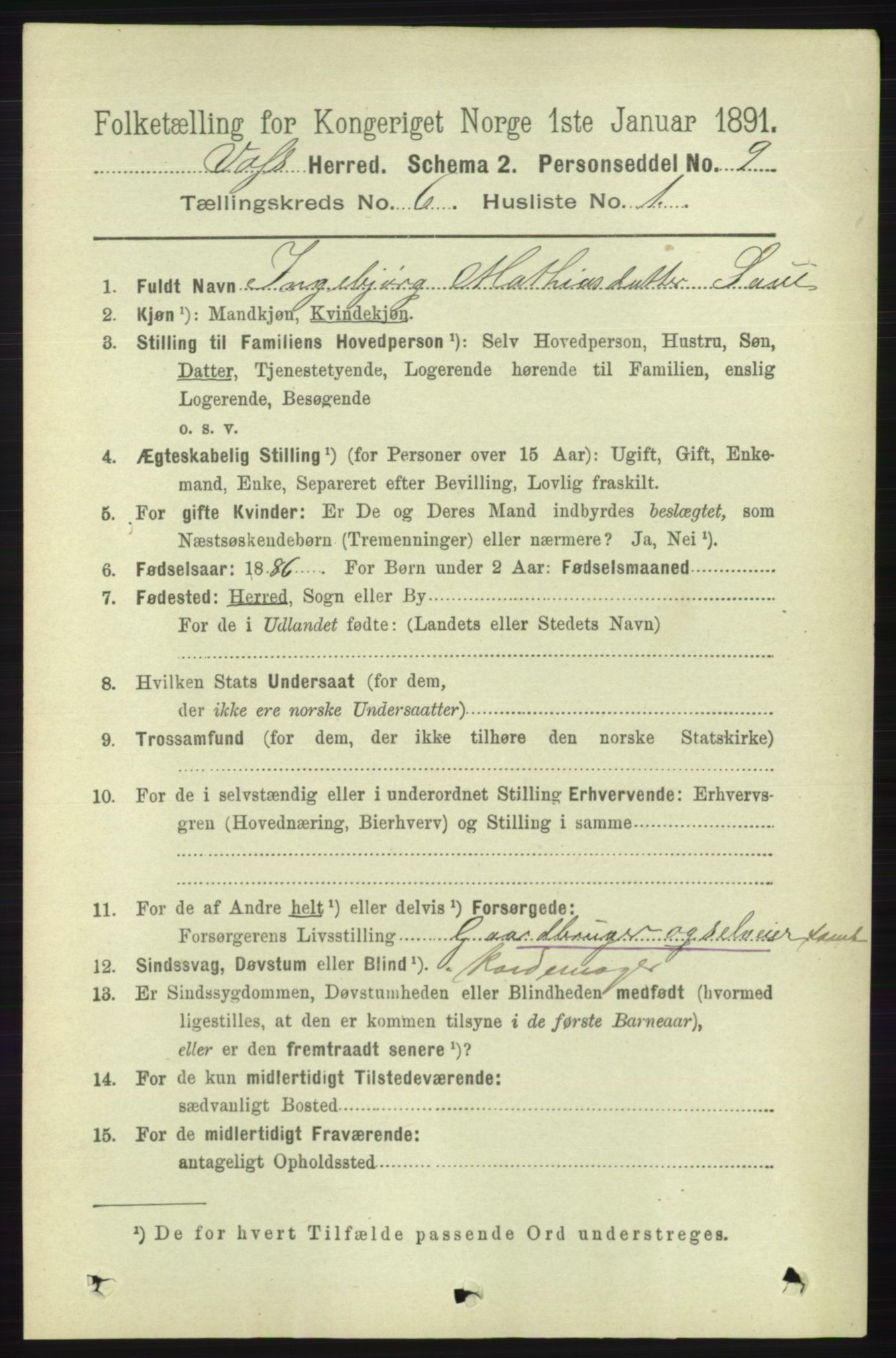 RA, 1891 census for 1235 Voss, 1891, p. 3298