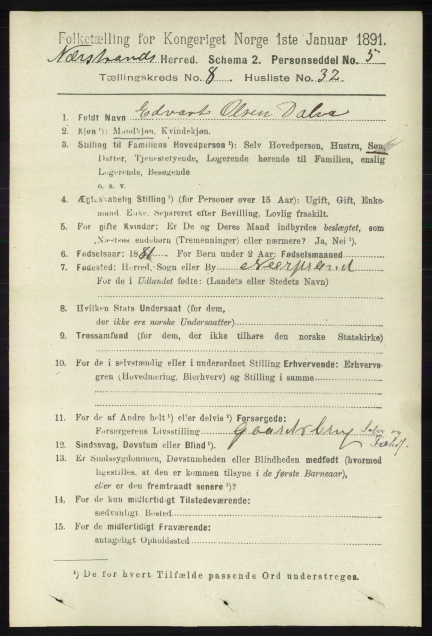 RA, 1891 census for 1139 Nedstrand, 1891, p. 1570