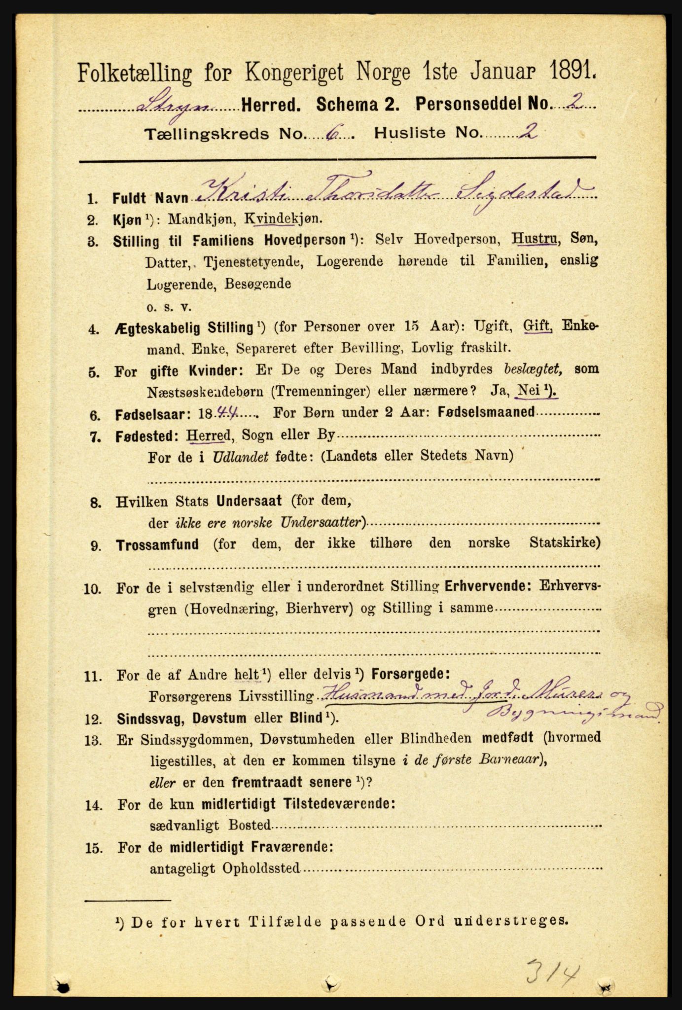 RA, 1891 census for 1448 Stryn, 1891, p. 2397