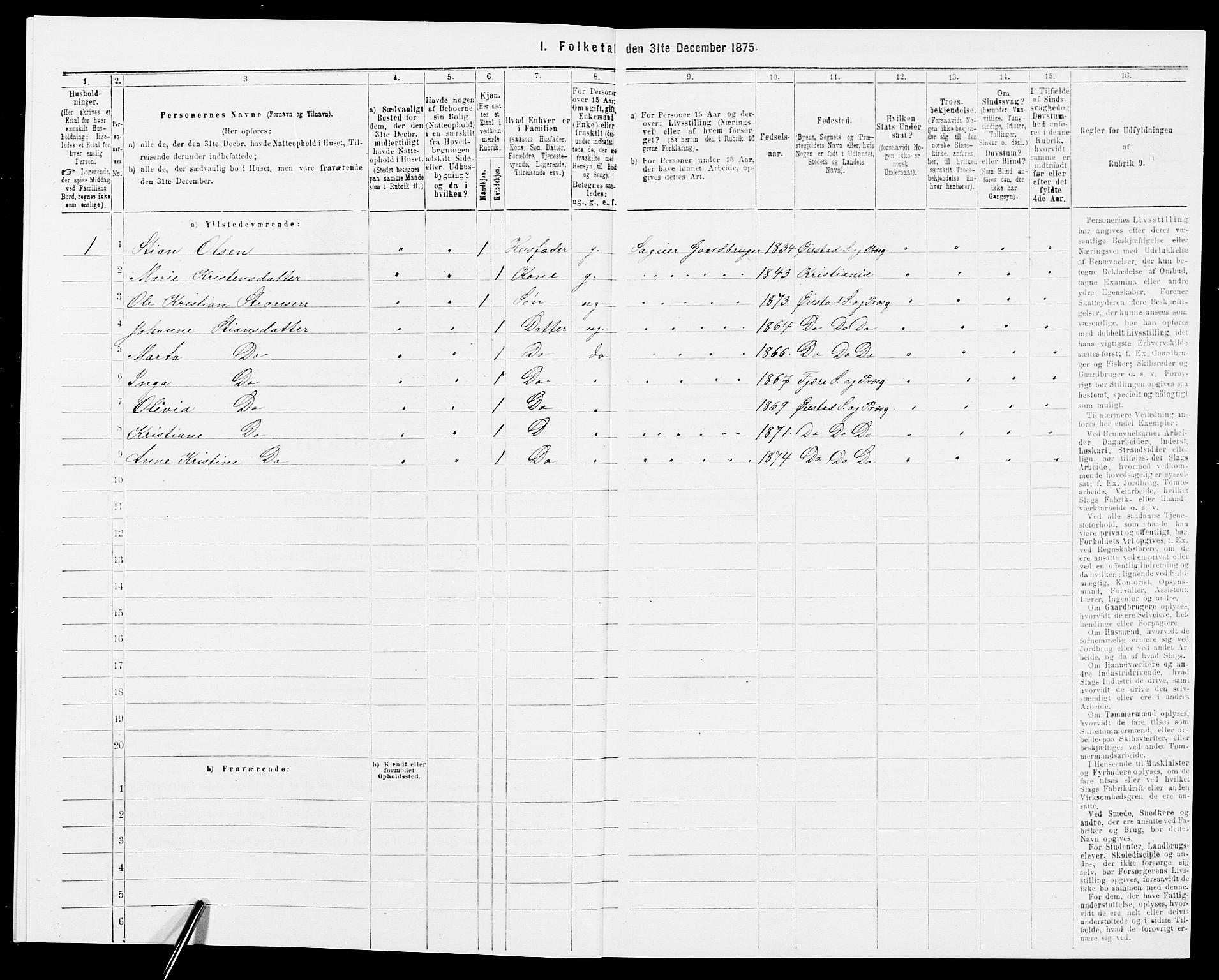 SAK, 1875 census for 0920P Øyestad, 1875, p. 71