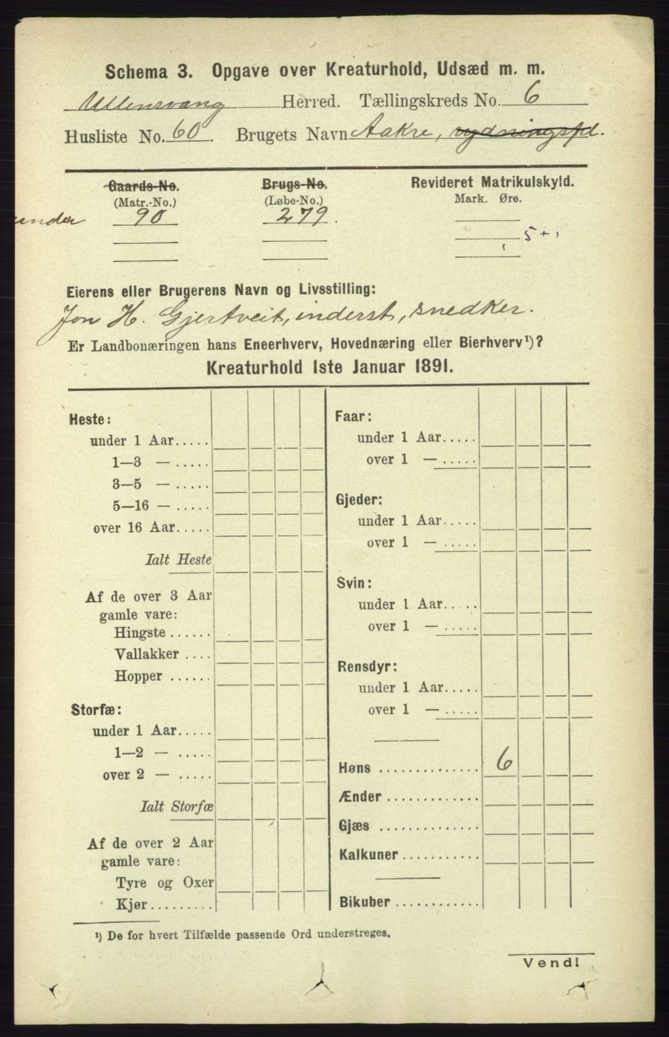 RA, 1891 census for 1230 Ullensvang, 1891, p. 7326