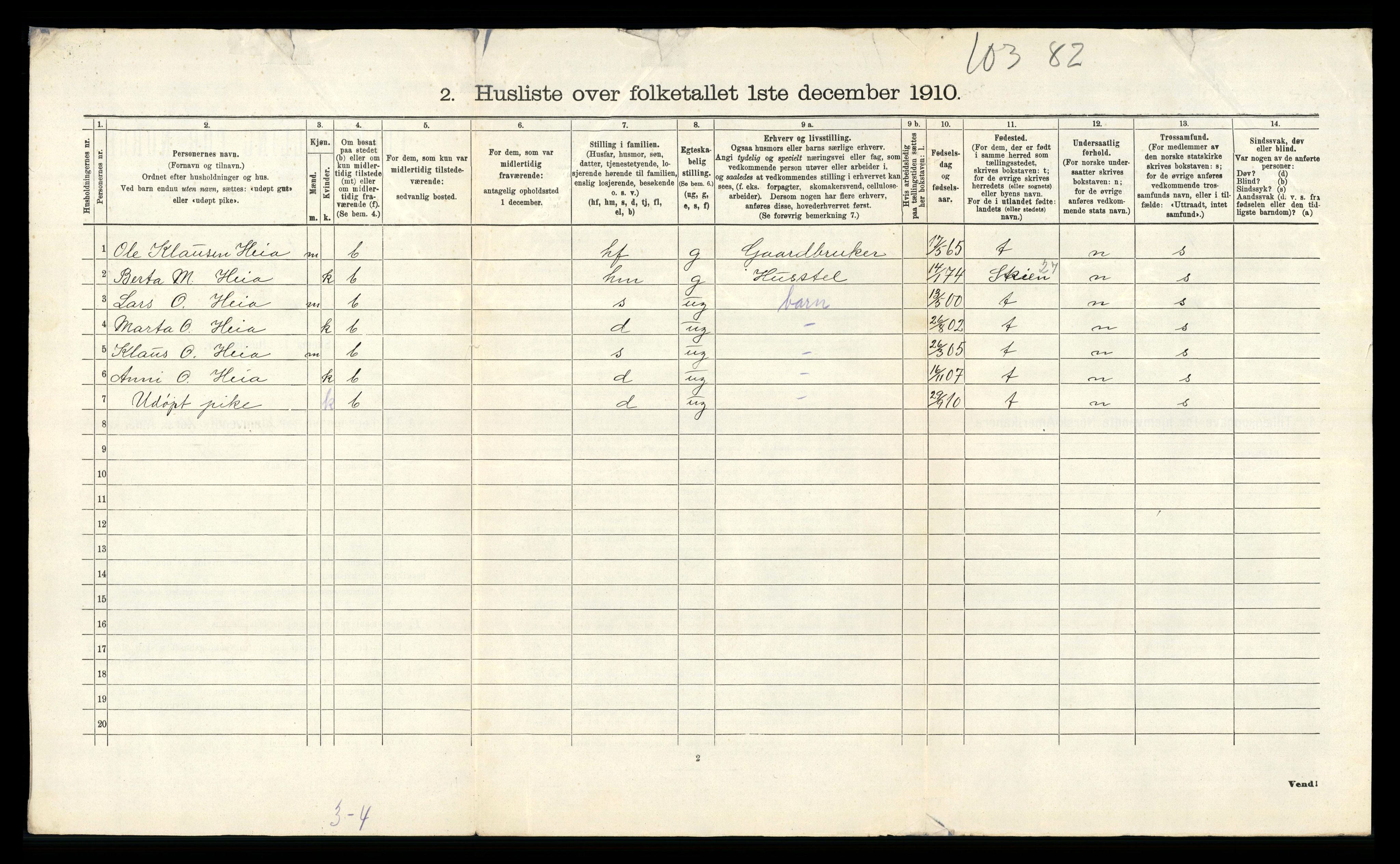 RA, 1910 census for Solum, 1910, p. 2378