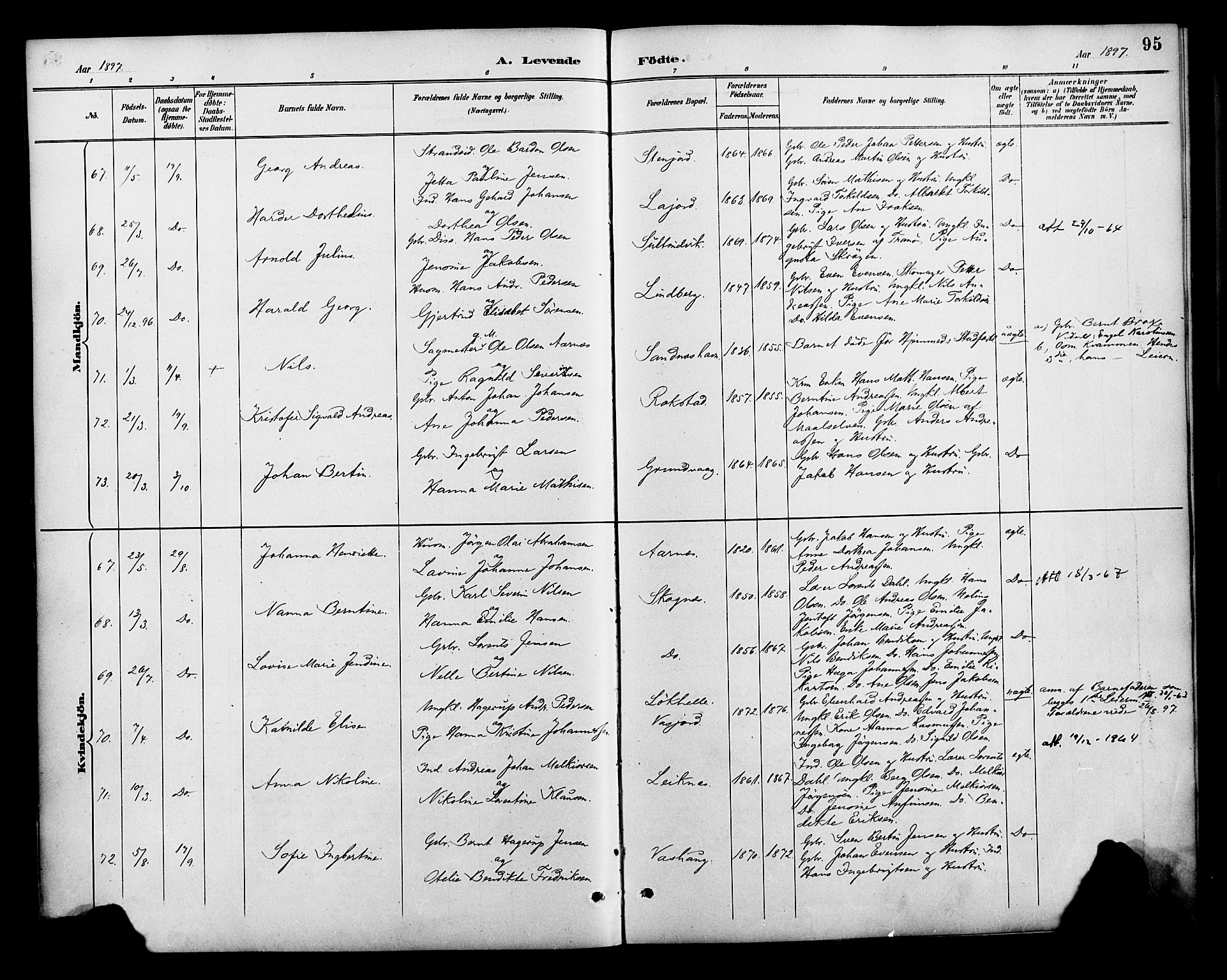 Lenvik sokneprestembete, SATØ/S-1310/H/Ha/Haa/L0013kirke: Parish register (official) no. 13, 1890-1898, p. 95