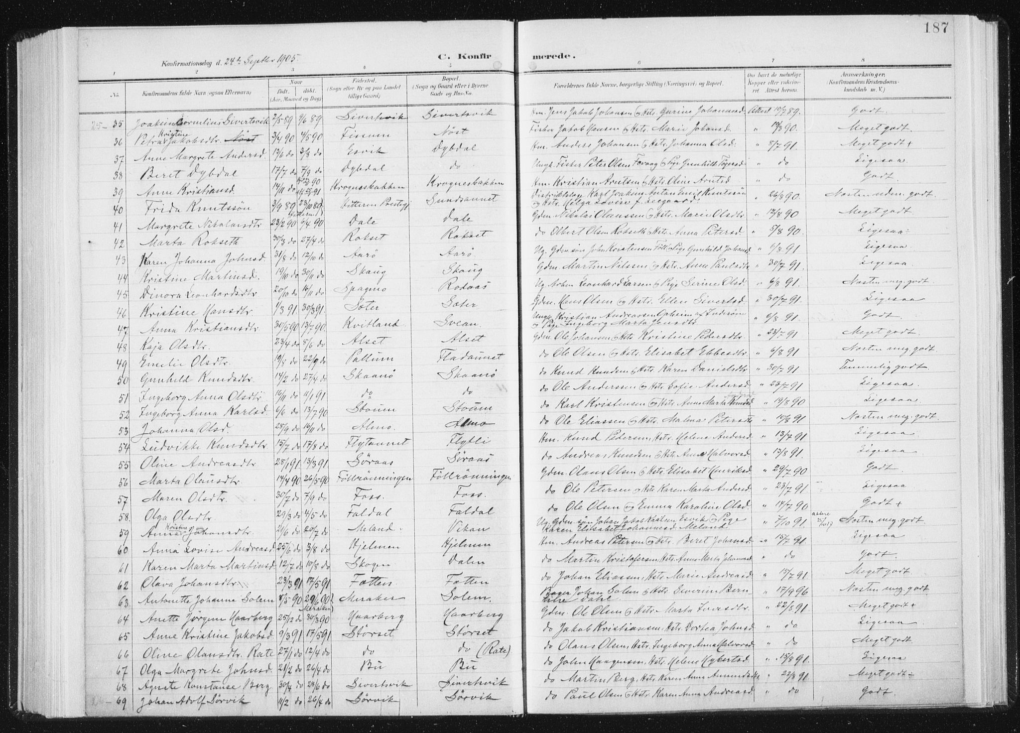 Ministerialprotokoller, klokkerbøker og fødselsregistre - Sør-Trøndelag, SAT/A-1456/647/L0635: Parish register (official) no. 647A02, 1896-1911, p. 187