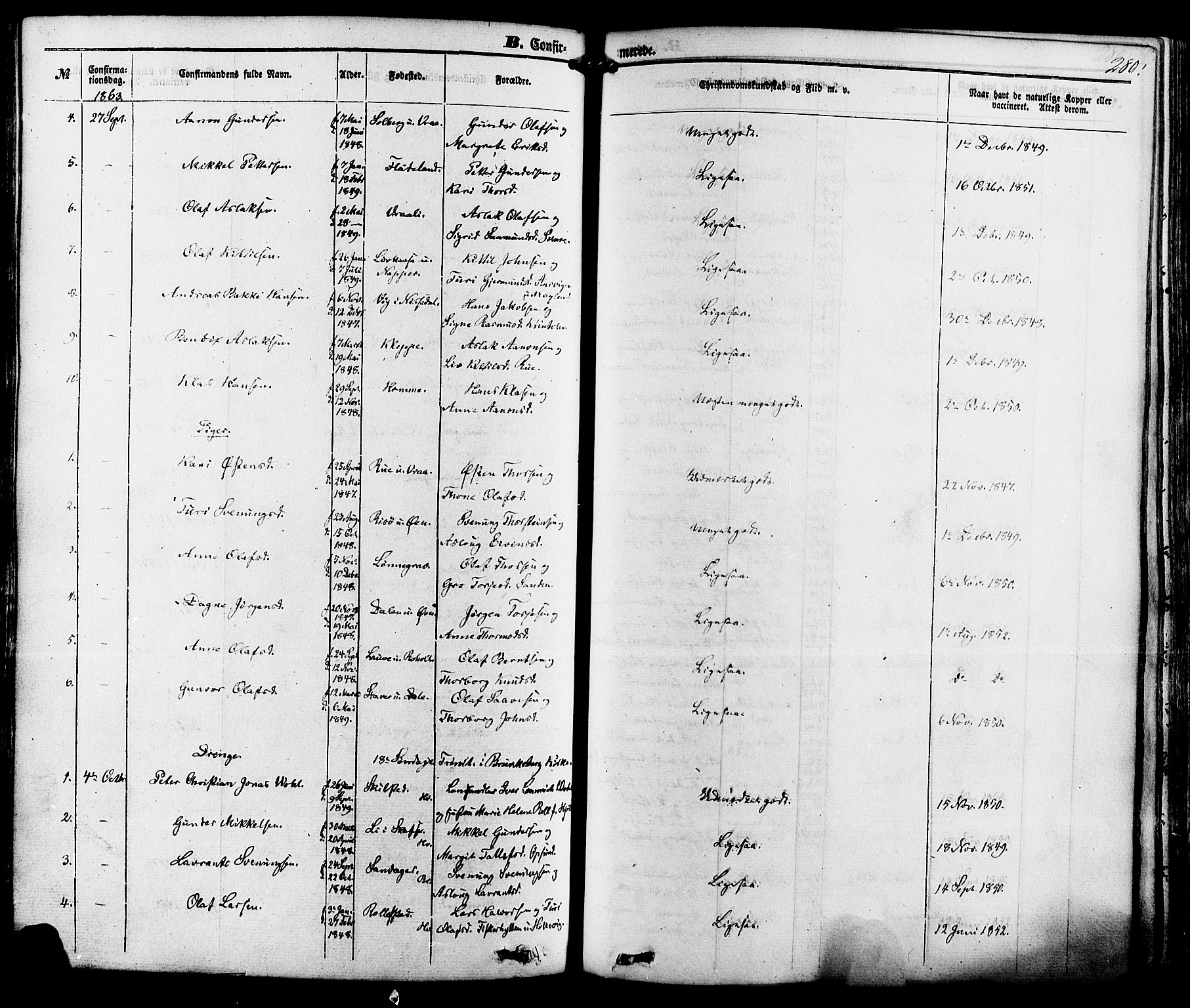 Kviteseid kirkebøker, AV/SAKO-A-276/F/Fa/L0007: Parish register (official) no. I 7, 1859-1881, p. 280