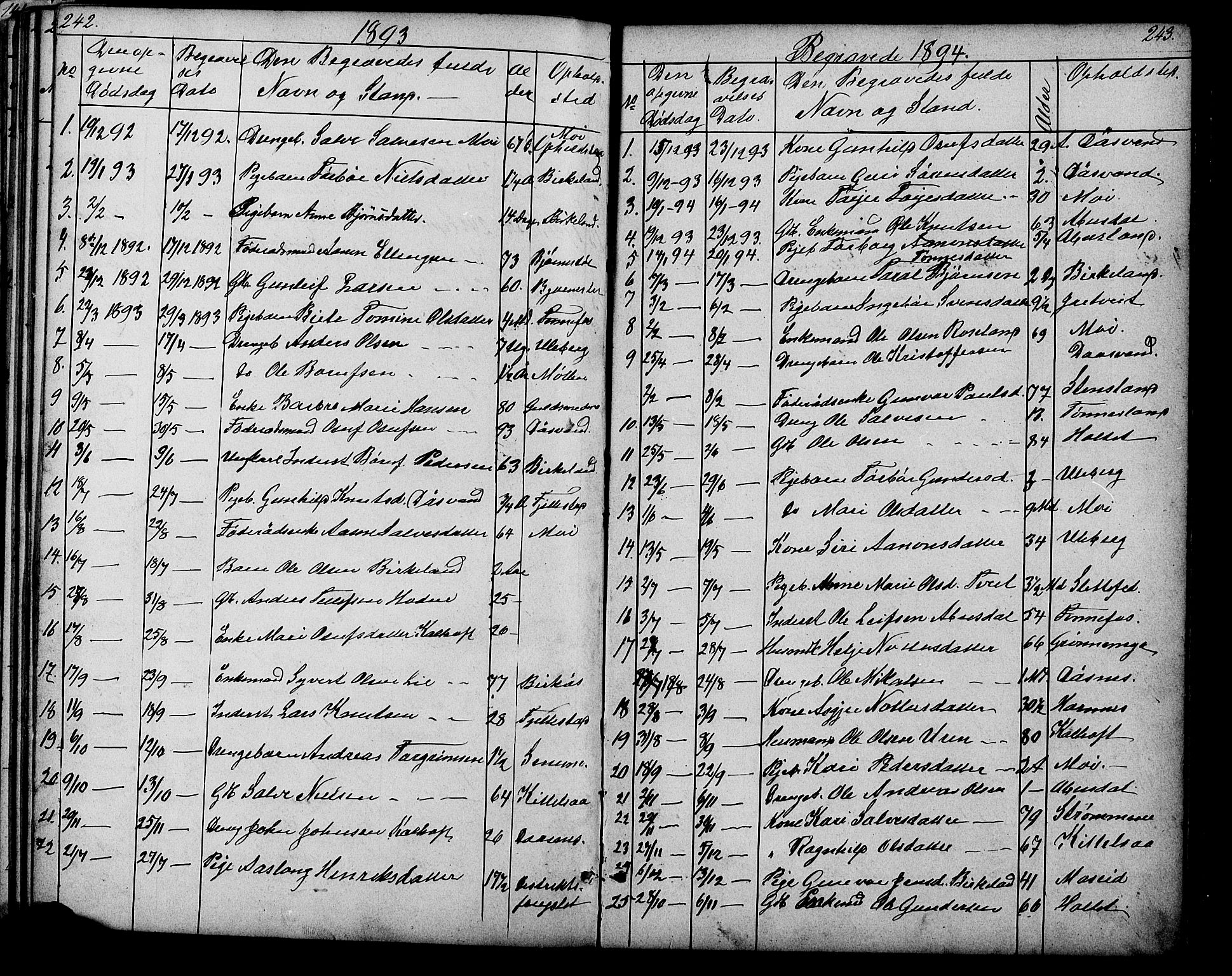 Evje sokneprestkontor, AV/SAK-1111-0008/F/Fb/Fbb/L0002: Parish register (copy) no. B 2, 1879-1909, p. 242-243