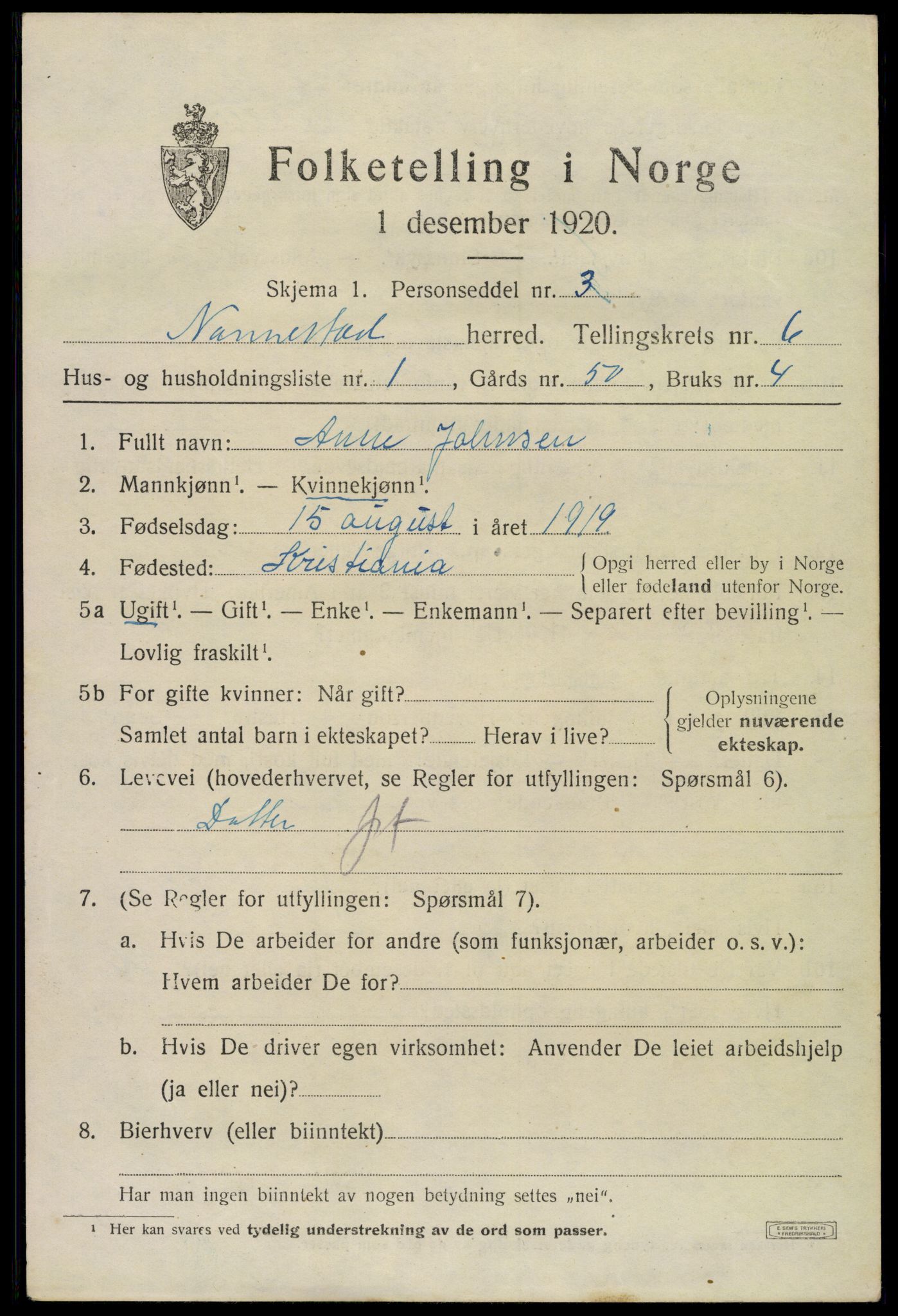 SAO, 1920 census for Nannestad, 1920, p. 7574