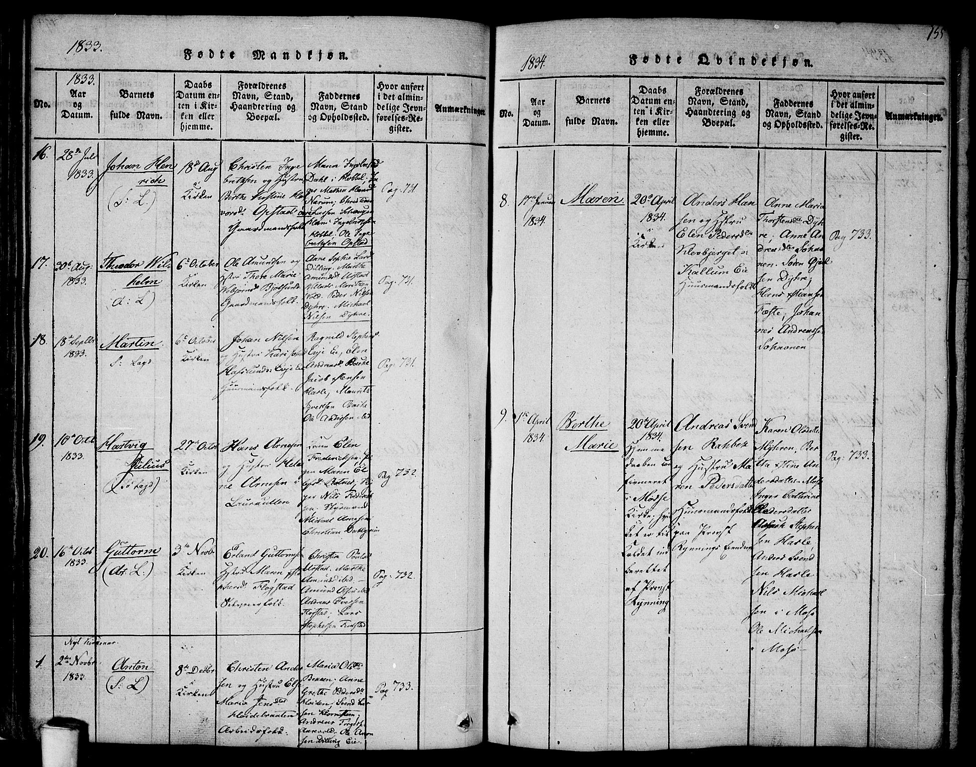 Rygge prestekontor Kirkebøker, SAO/A-10084b/F/Fa/L0003: Parish register (official) no. 3, 1814-1836, p. 154-155