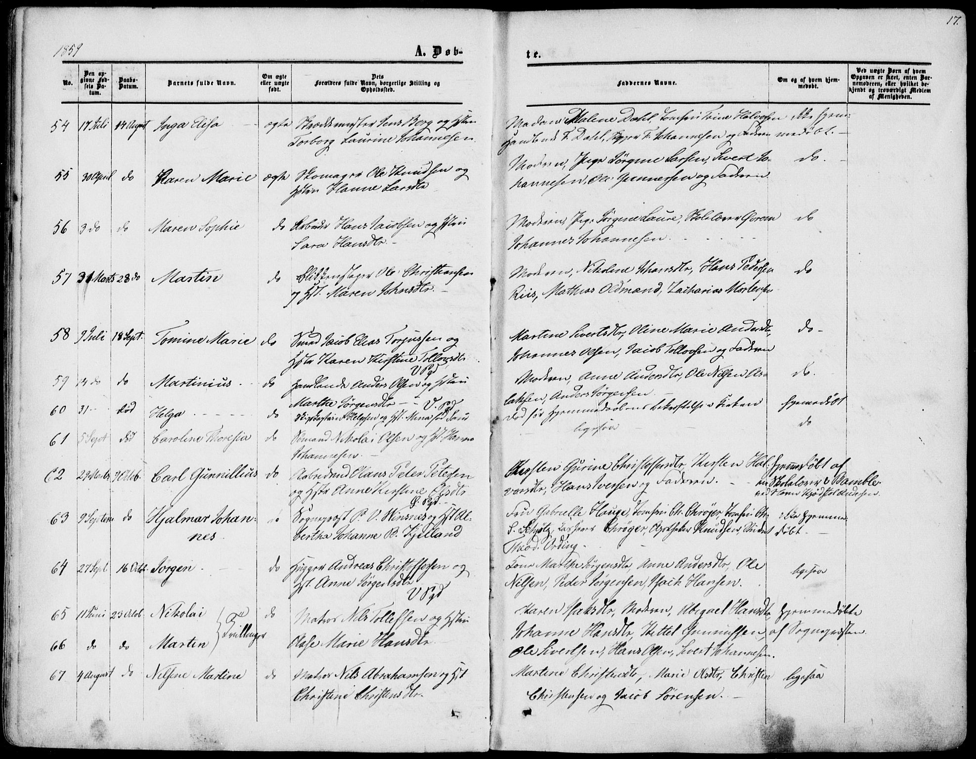 Porsgrunn kirkebøker , AV/SAKO-A-104/F/Fa/L0007: Parish register (official) no. 7, 1858-1877, p. 17