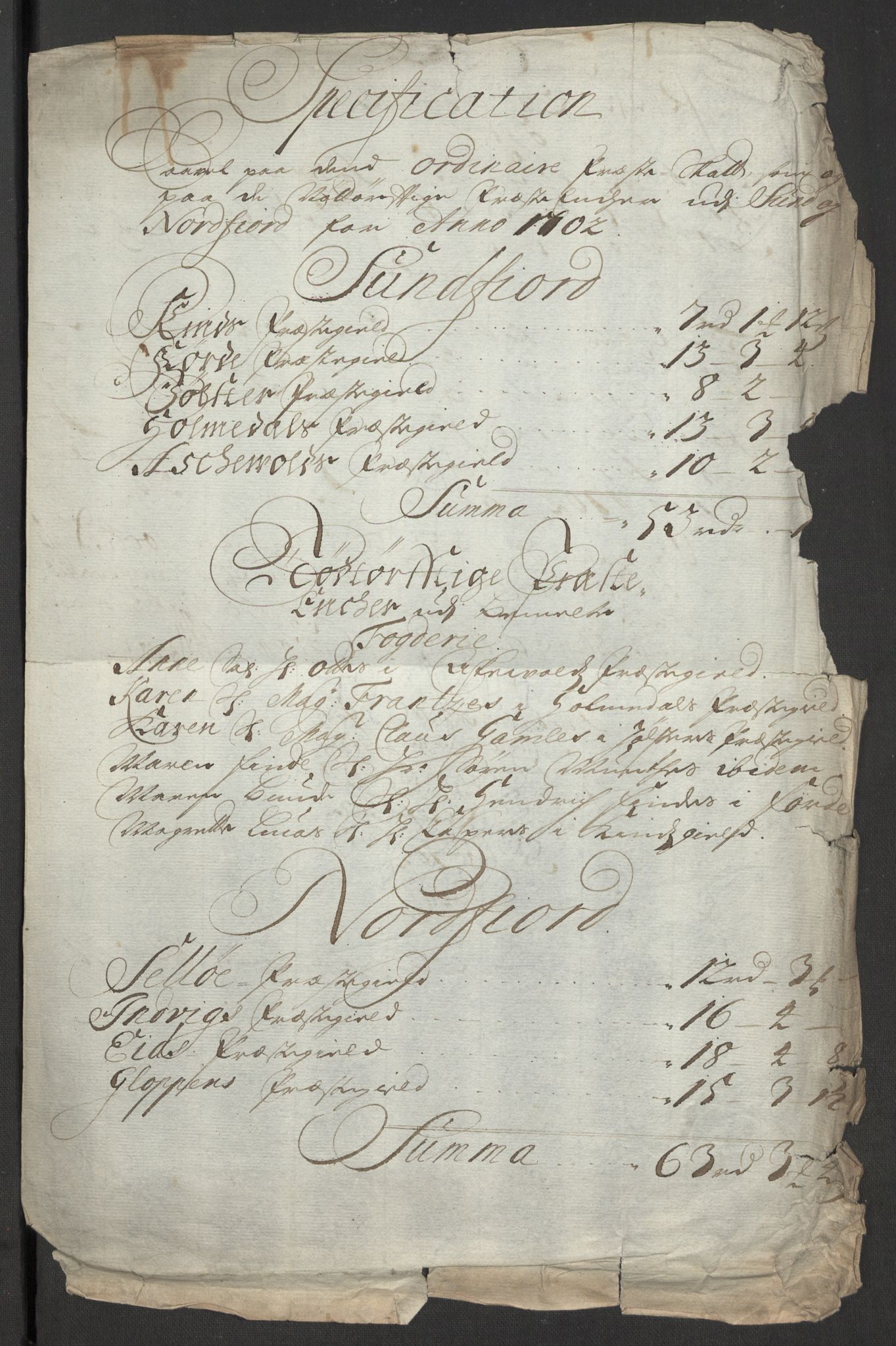 Rentekammeret inntil 1814, Reviderte regnskaper, Fogderegnskap, RA/EA-4092/R53/L3426: Fogderegnskap Sunn- og Nordfjord, 1702, p. 87