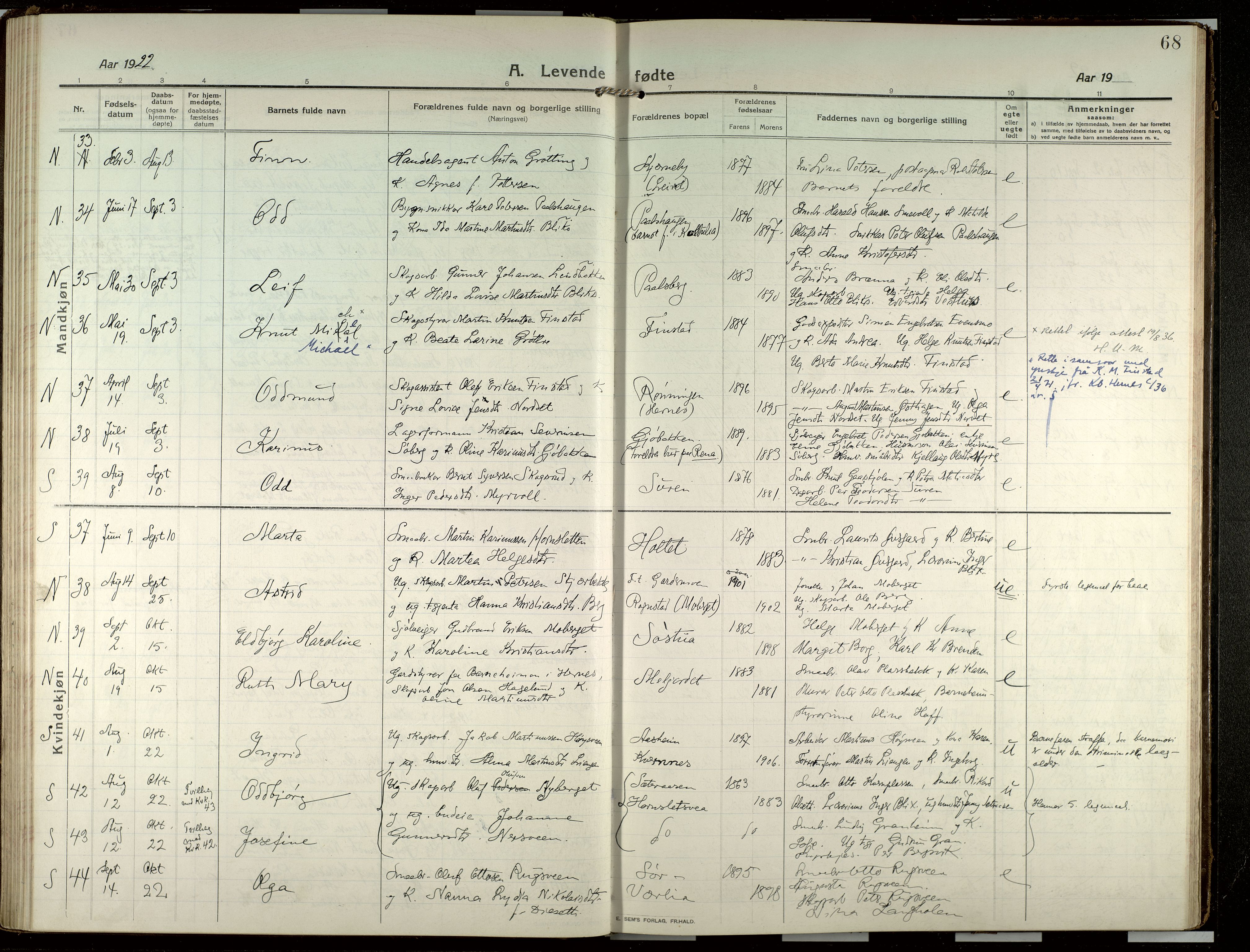 Elverum prestekontor, AV/SAH-PREST-044/H/Ha/Haa/L0022: Parish register (official) no. 22, 1913-1924, p. 68