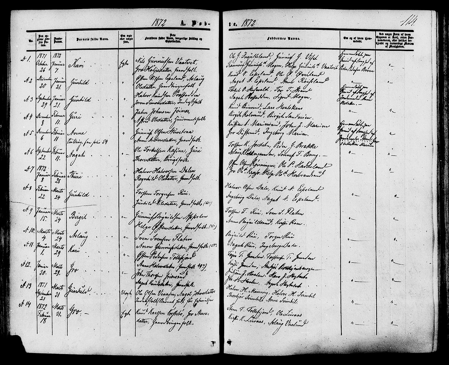Tinn kirkebøker, SAKO/A-308/F/Fa/L0006: Parish register (official) no. I 6, 1857-1878, p. 114