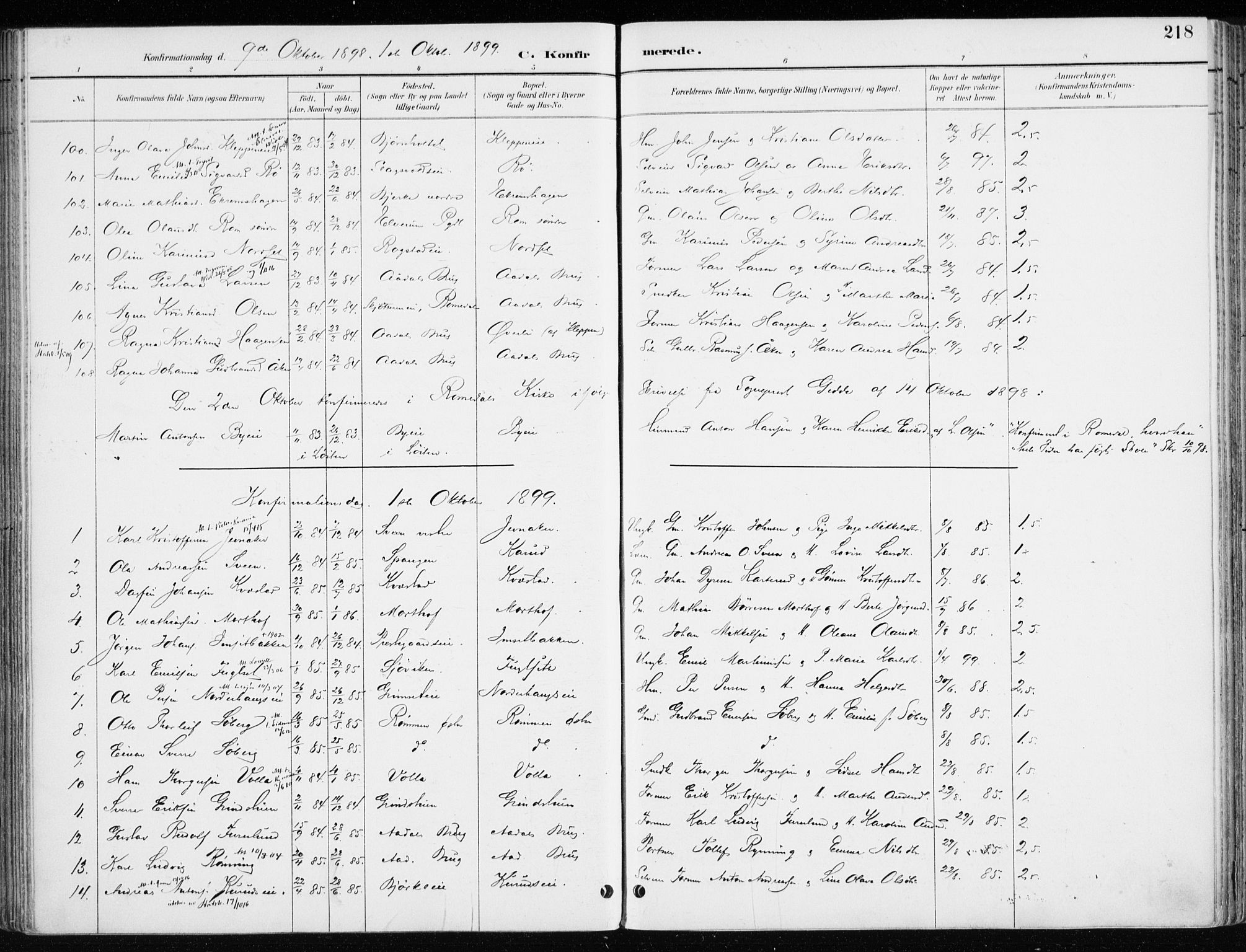 Løten prestekontor, SAH/PREST-022/K/Ka/L0010: Parish register (official) no. 10, 1892-1907, p. 218