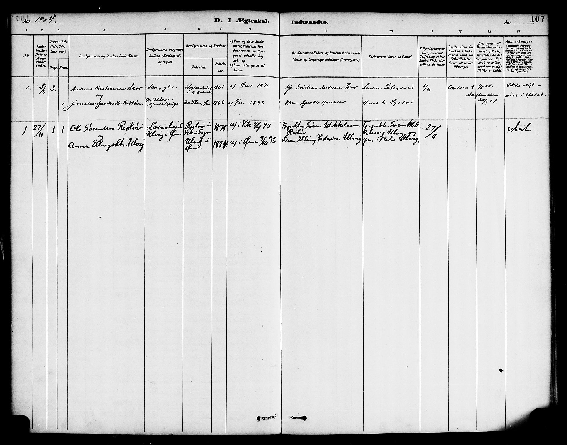 Hyllestad sokneprestembete, SAB/A-80401: Parish register (official) no. D 1, 1886-1905, p. 107