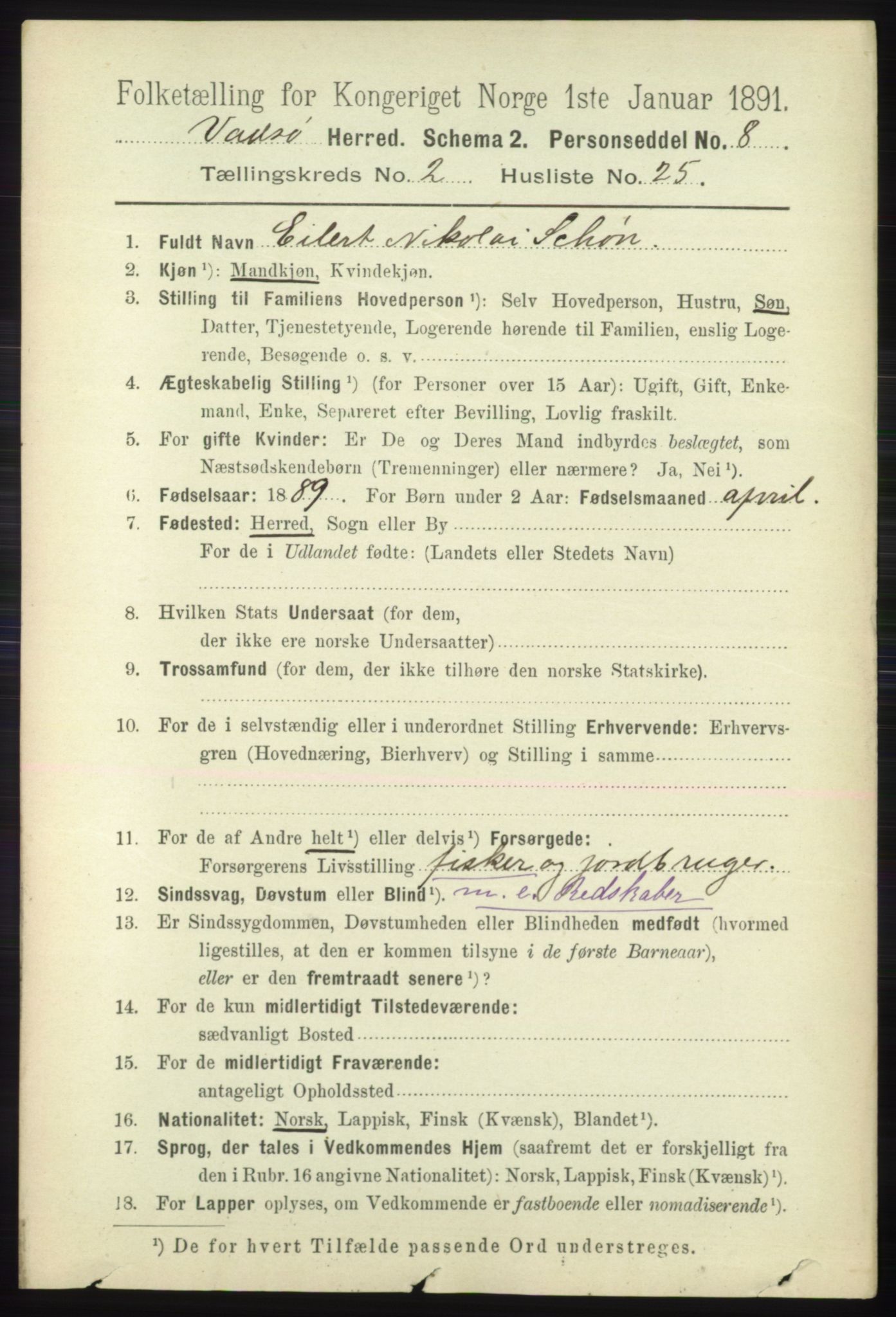 RA, 1891 census for 2029 Vadsø, 1891, p. 605