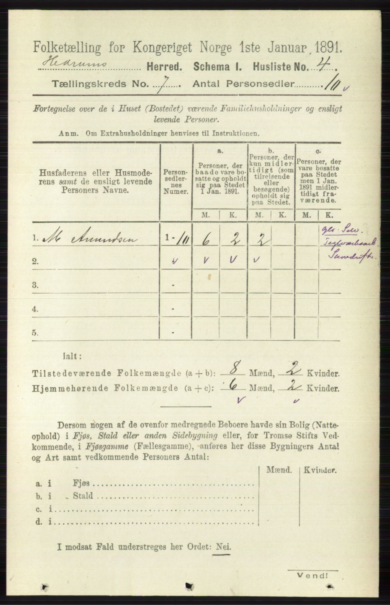 RA, 1891 census for 0727 Hedrum, 1891, p. 2949