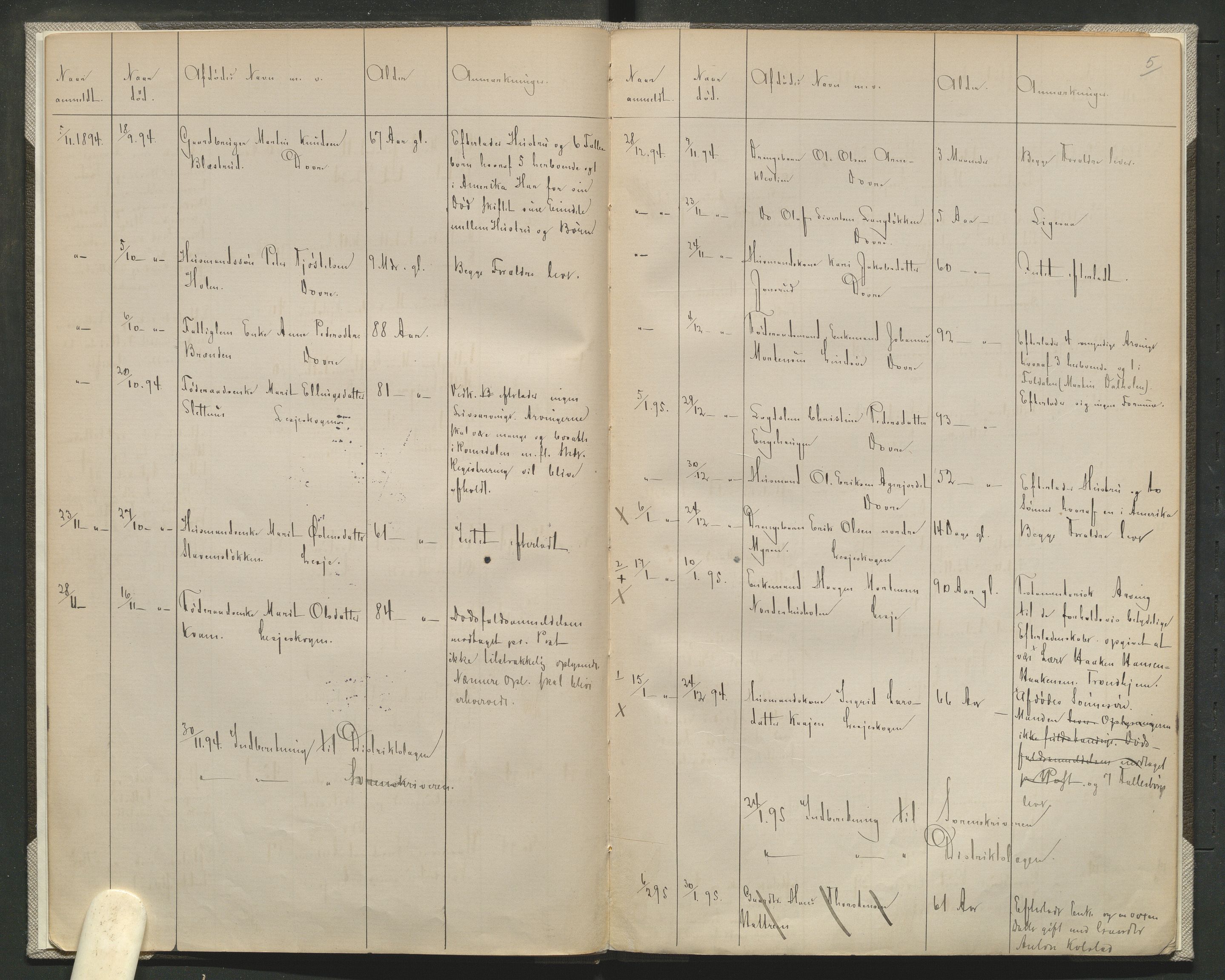 Lesja og Dovre lensmannskontor, AV/SAH-PGL-004/H/Ha/L0001/0002: Dødsfallsprotokoller / Dødsfallsprotokoll, 1893-1903, p. 5