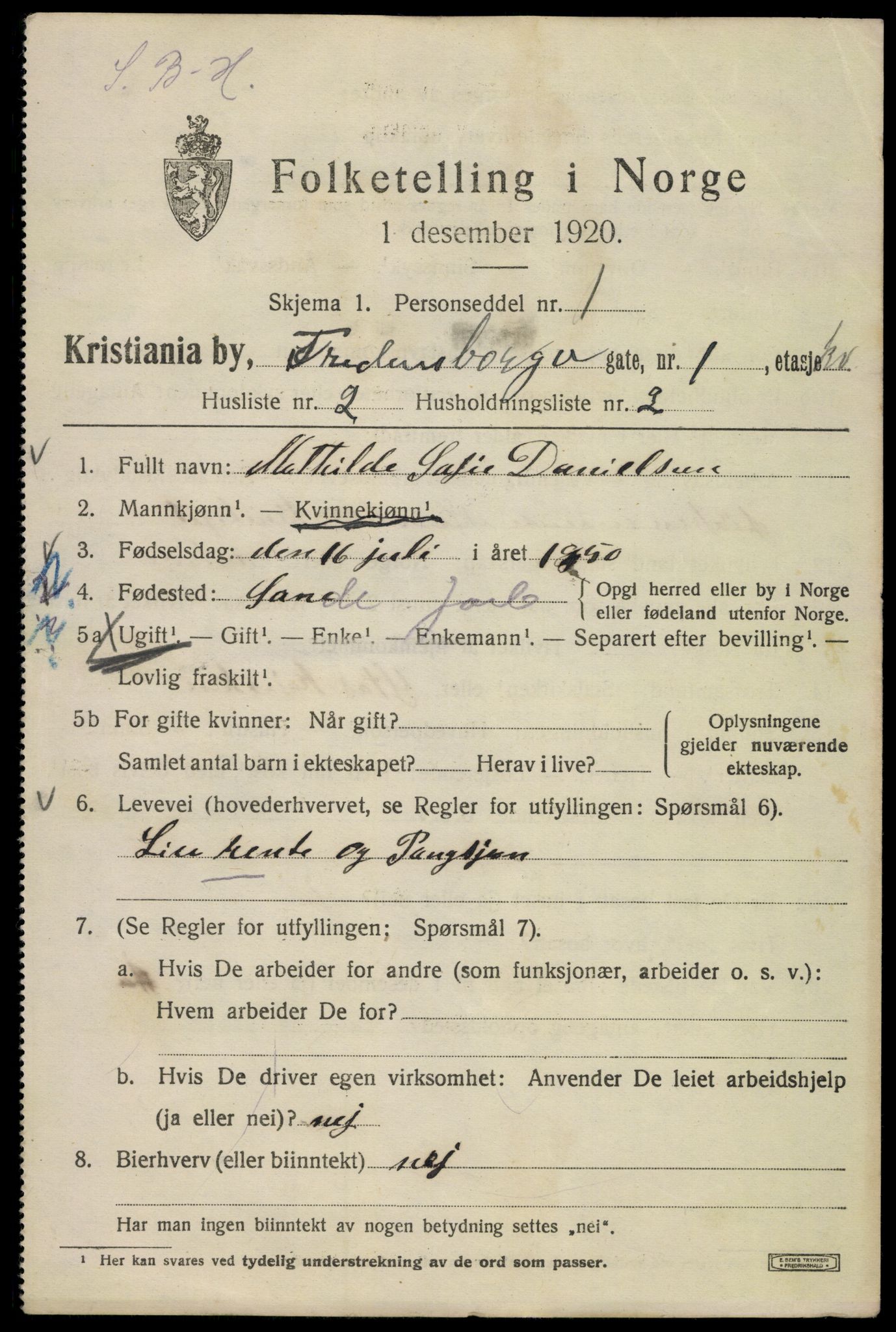 SAO, 1920 census for Kristiania, 1920, p. 233487