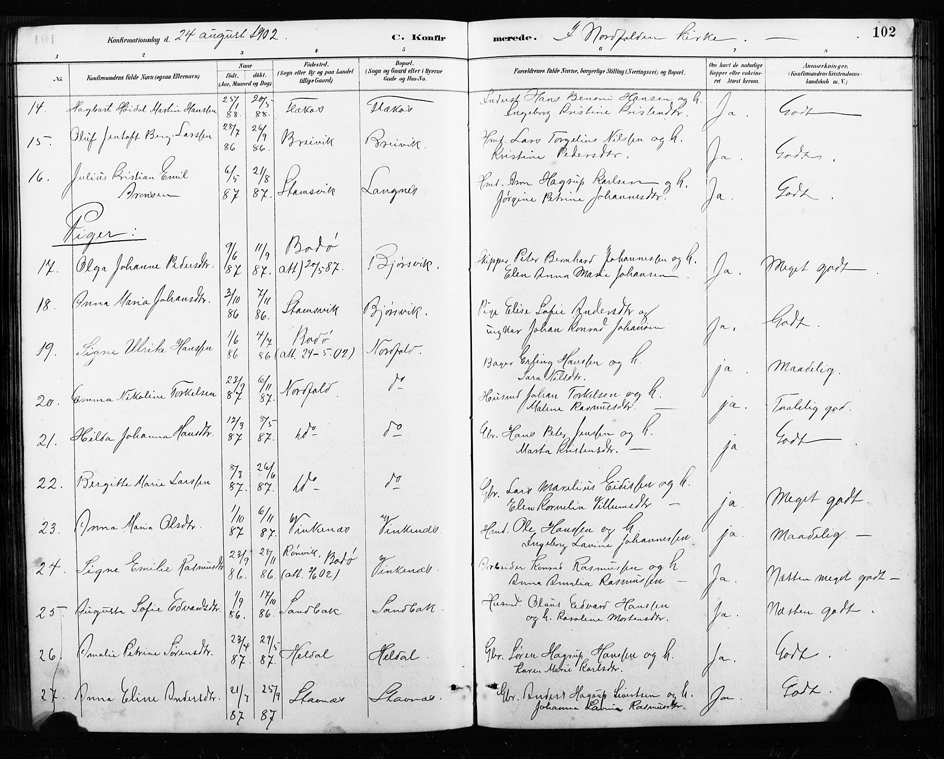 Ministerialprotokoller, klokkerbøker og fødselsregistre - Nordland, AV/SAT-A-1459/858/L0834: Parish register (copy) no. 858C01, 1884-1904, p. 102