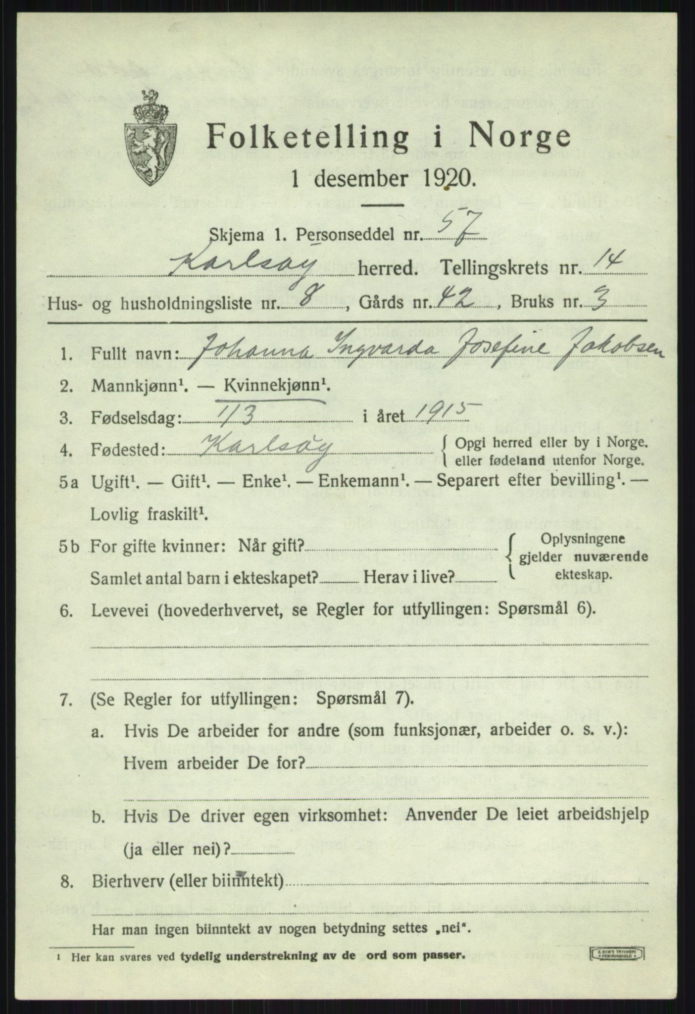 SATØ, 1920 census for Karlsøy, 1920, p. 5209