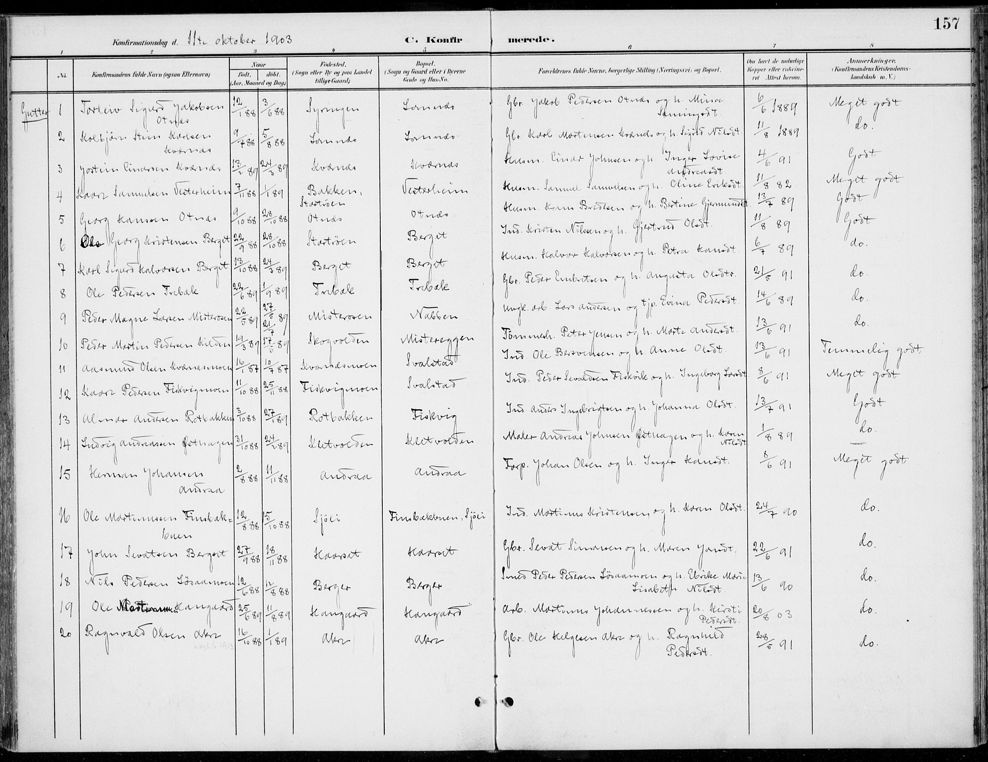 Rendalen prestekontor, SAH/PREST-054/H/Ha/Haa/L0011: Parish register (official) no. 11, 1901-1925, p. 157