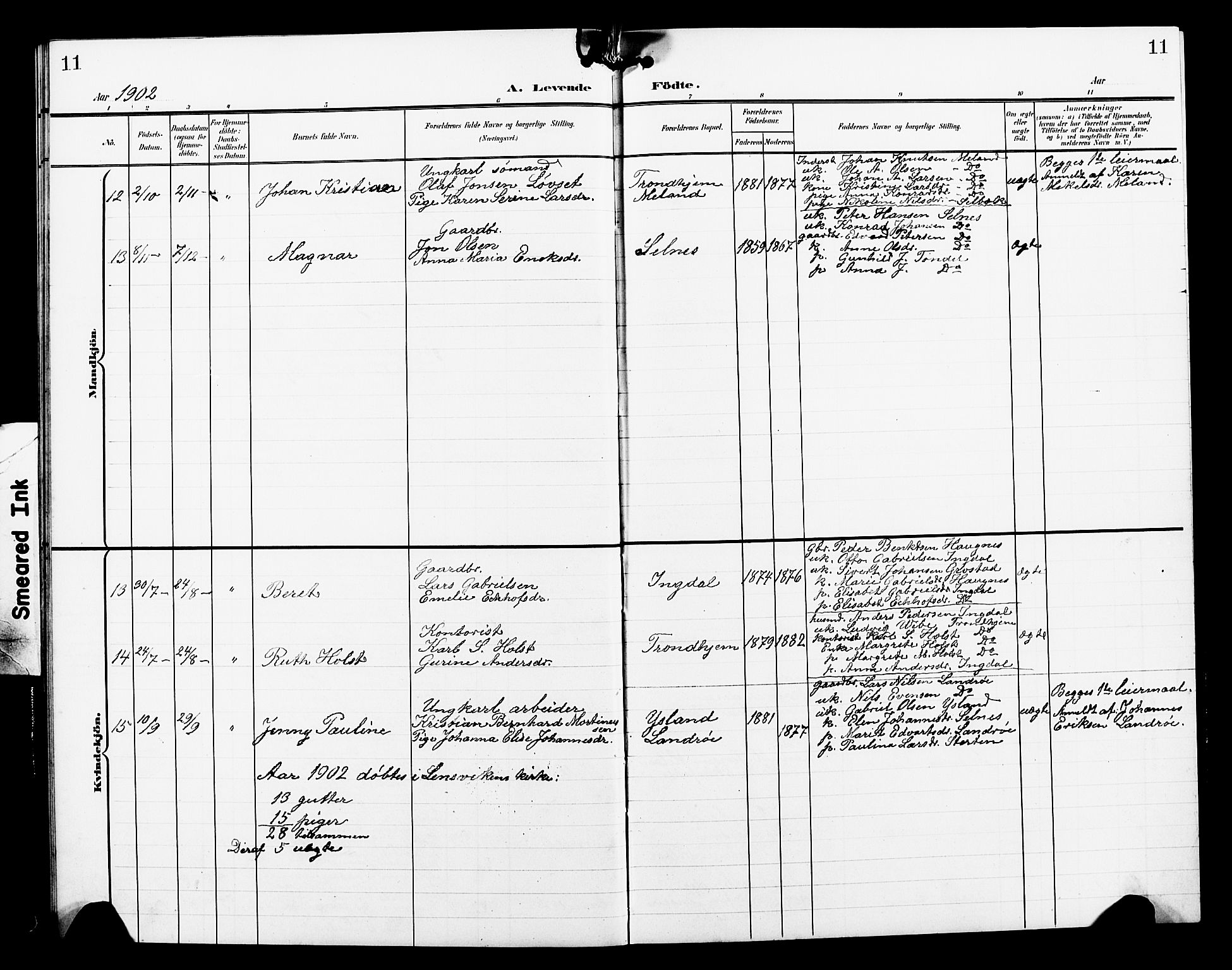 Ministerialprotokoller, klokkerbøker og fødselsregistre - Sør-Trøndelag, SAT/A-1456/663/L0763: Parish register (copy) no. 663C03, 1899-1908, p. 11