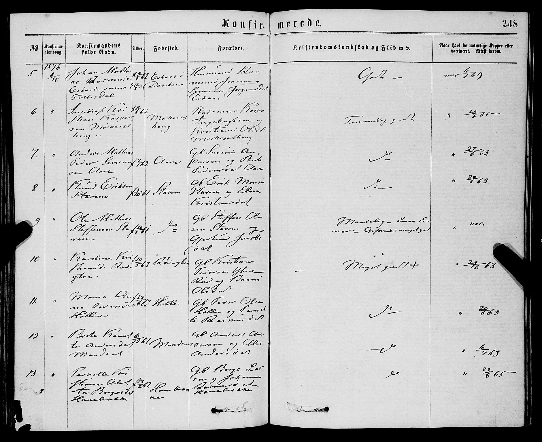 Eid sokneprestembete, AV/SAB-A-82301/H/Haa/Haaa/L0010: Parish register (official) no. A 10, 1867-1878, p. 248