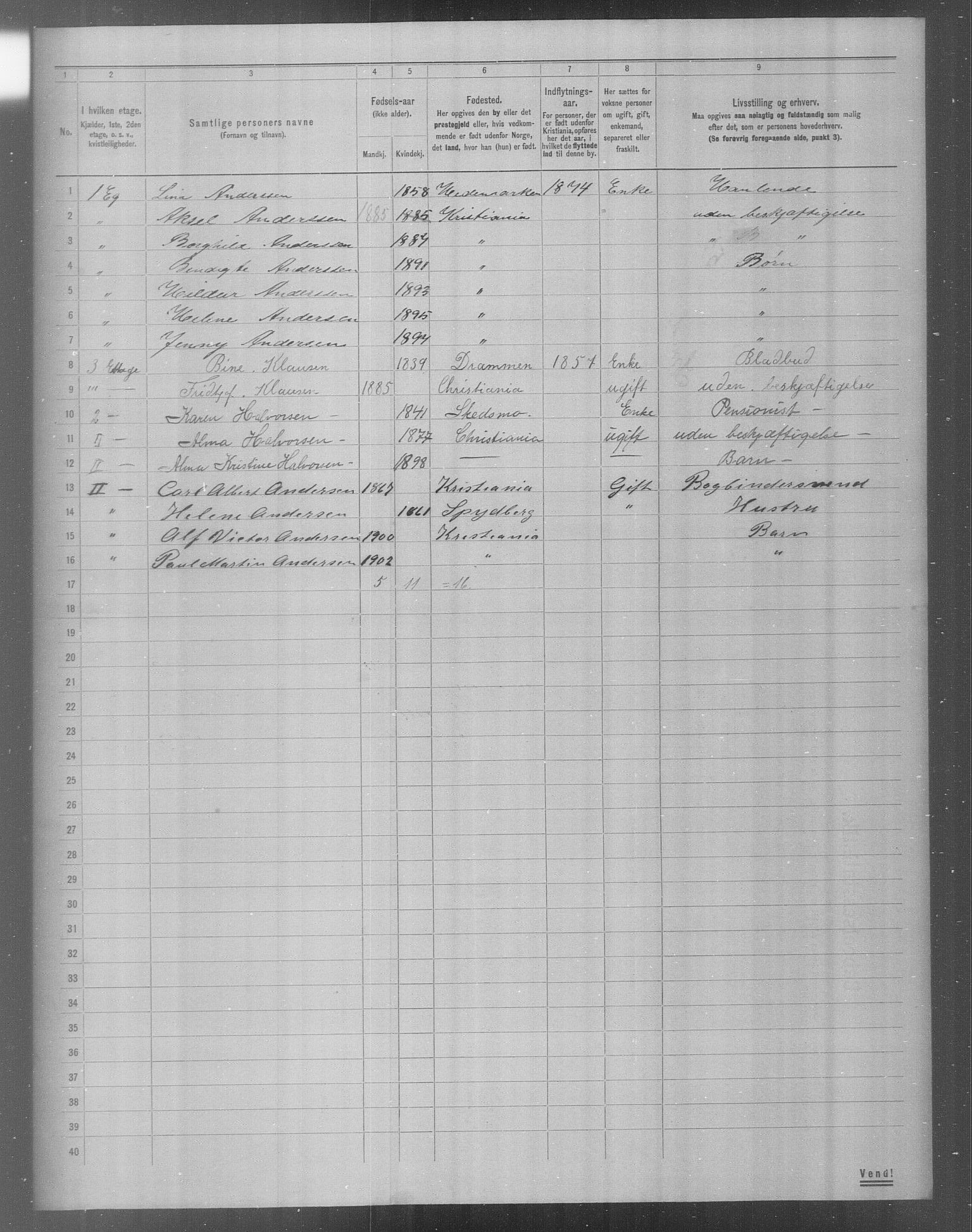 OBA, Municipal Census 1904 for Kristiania, 1904, p. 18591