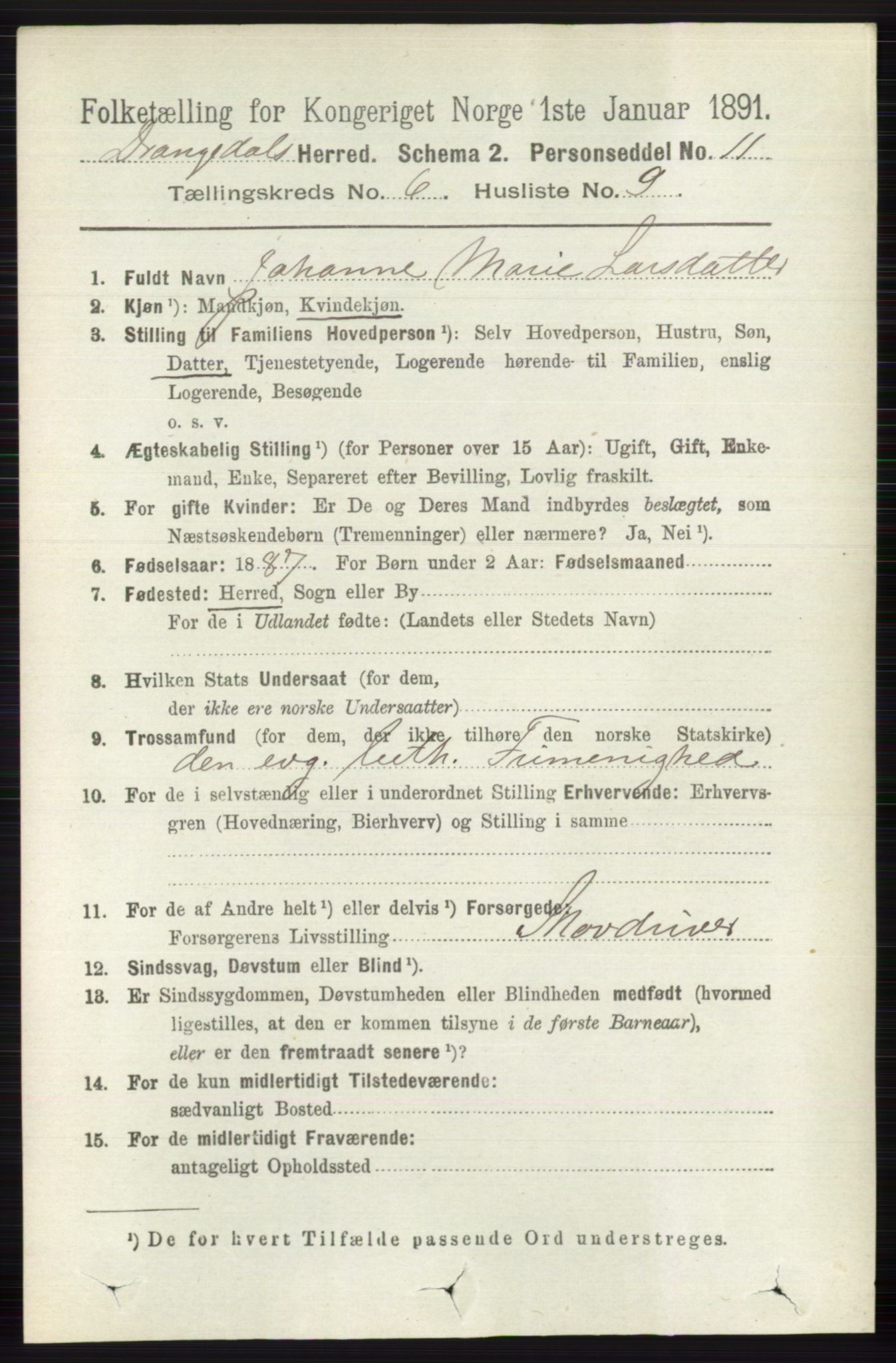 RA, 1891 census for 0817 Drangedal, 1891, p. 2061