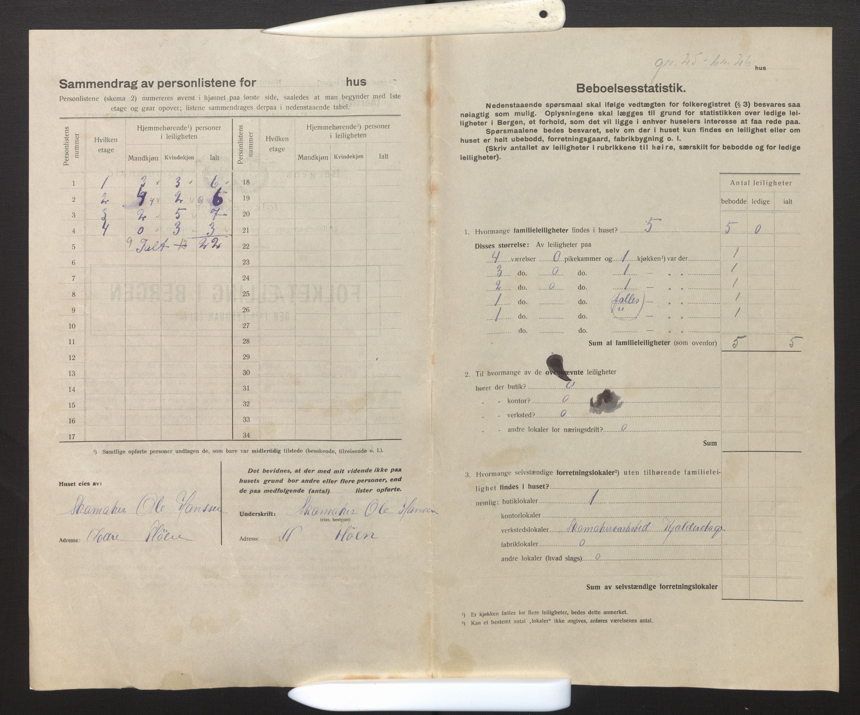 SAB, Municipal Census 1917 for Bergen, 1917, p. 54181