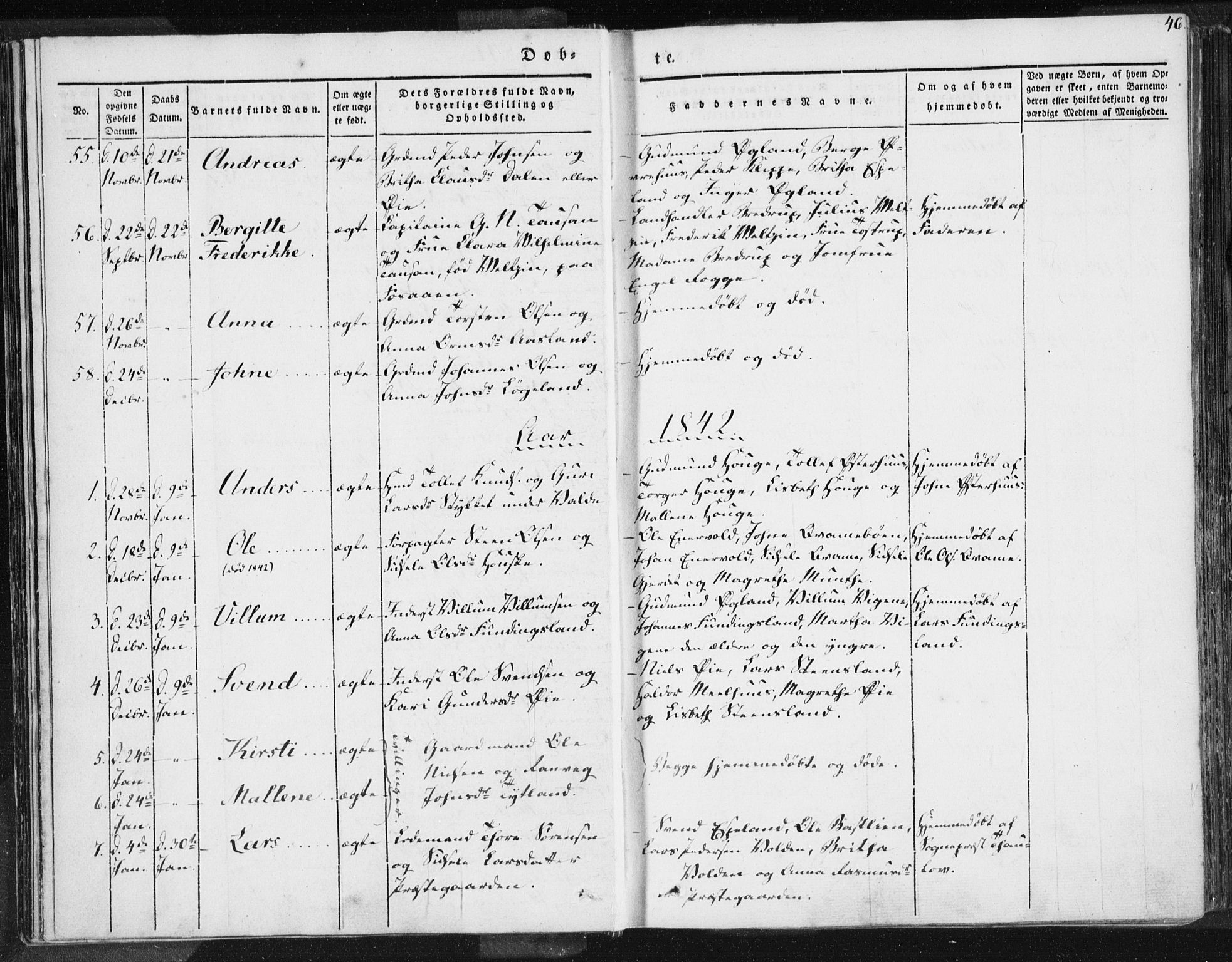 Hjelmeland sokneprestkontor, AV/SAST-A-101843/01/IV/L0006: Parish register (official) no. A 6, 1834-1845, p. 46