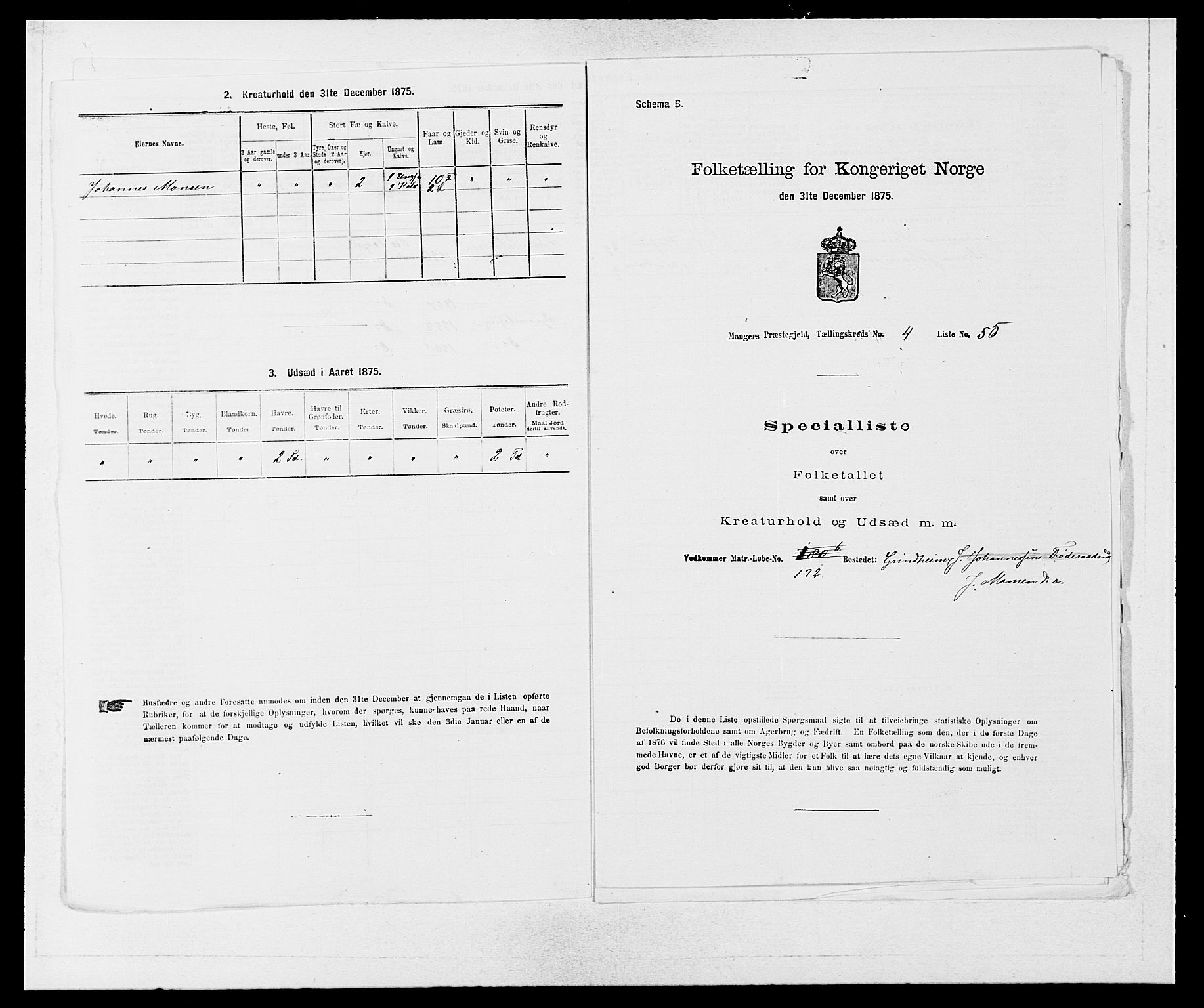 SAB, 1875 census for 1261P Manger, 1875, p. 621