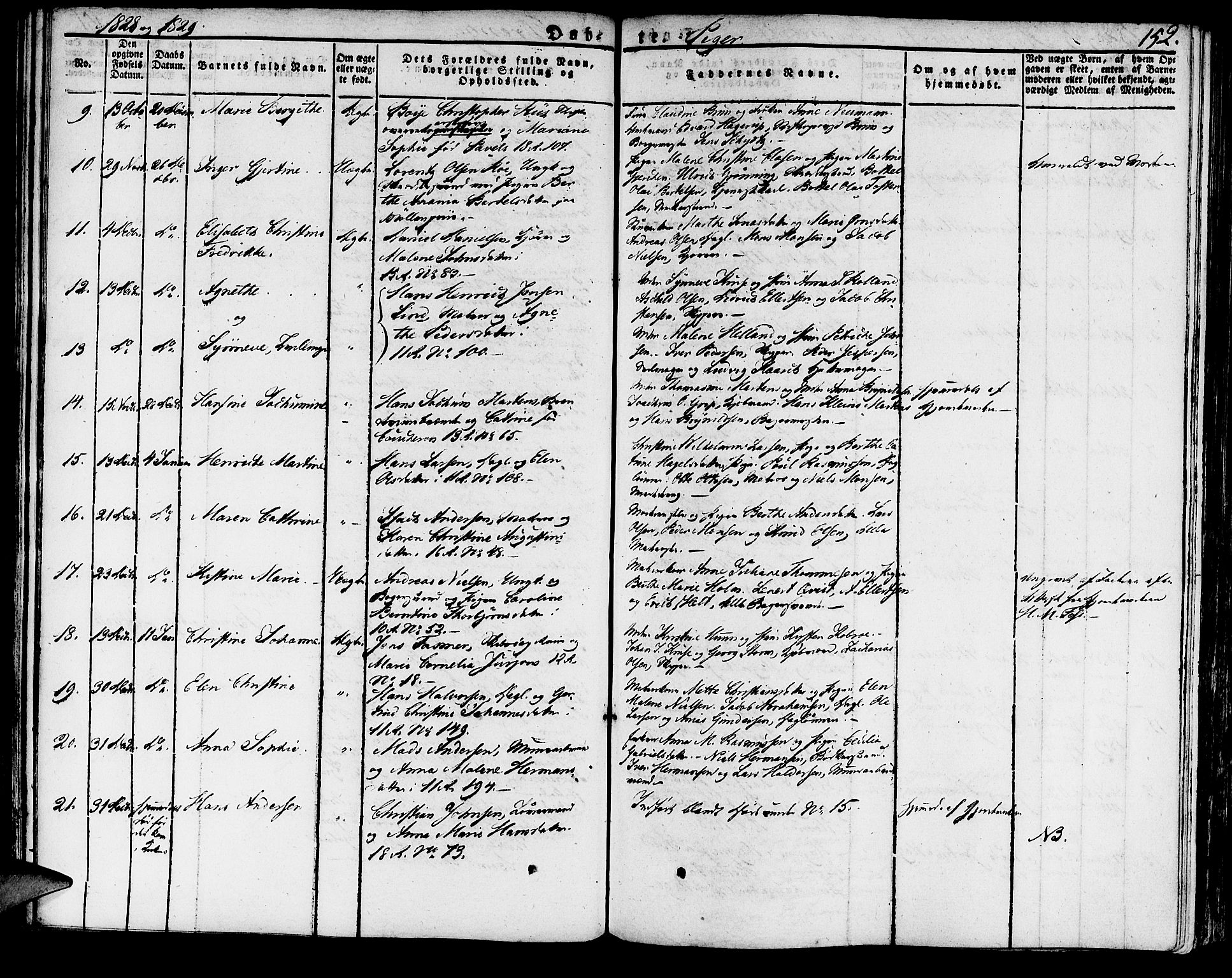 Domkirken sokneprestembete, SAB/A-74801/H/Haa/L0012: Parish register (official) no. A 12, 1821-1840, p. 152