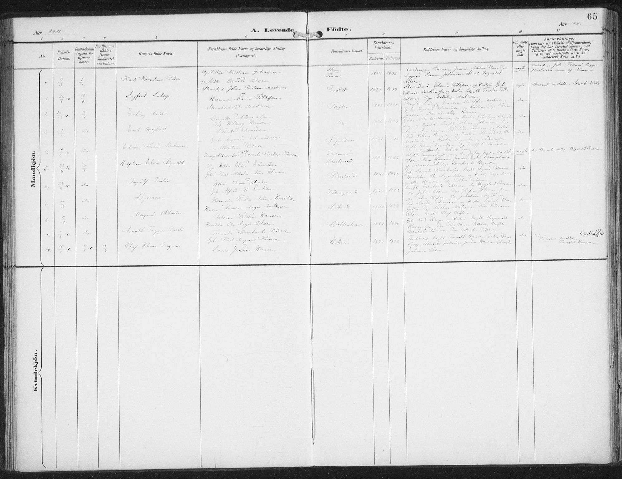 Lenvik sokneprestembete, SATØ/S-1310/H/Ha/Haa/L0015kirke: Parish register (official) no. 15, 1896-1915, p. 65