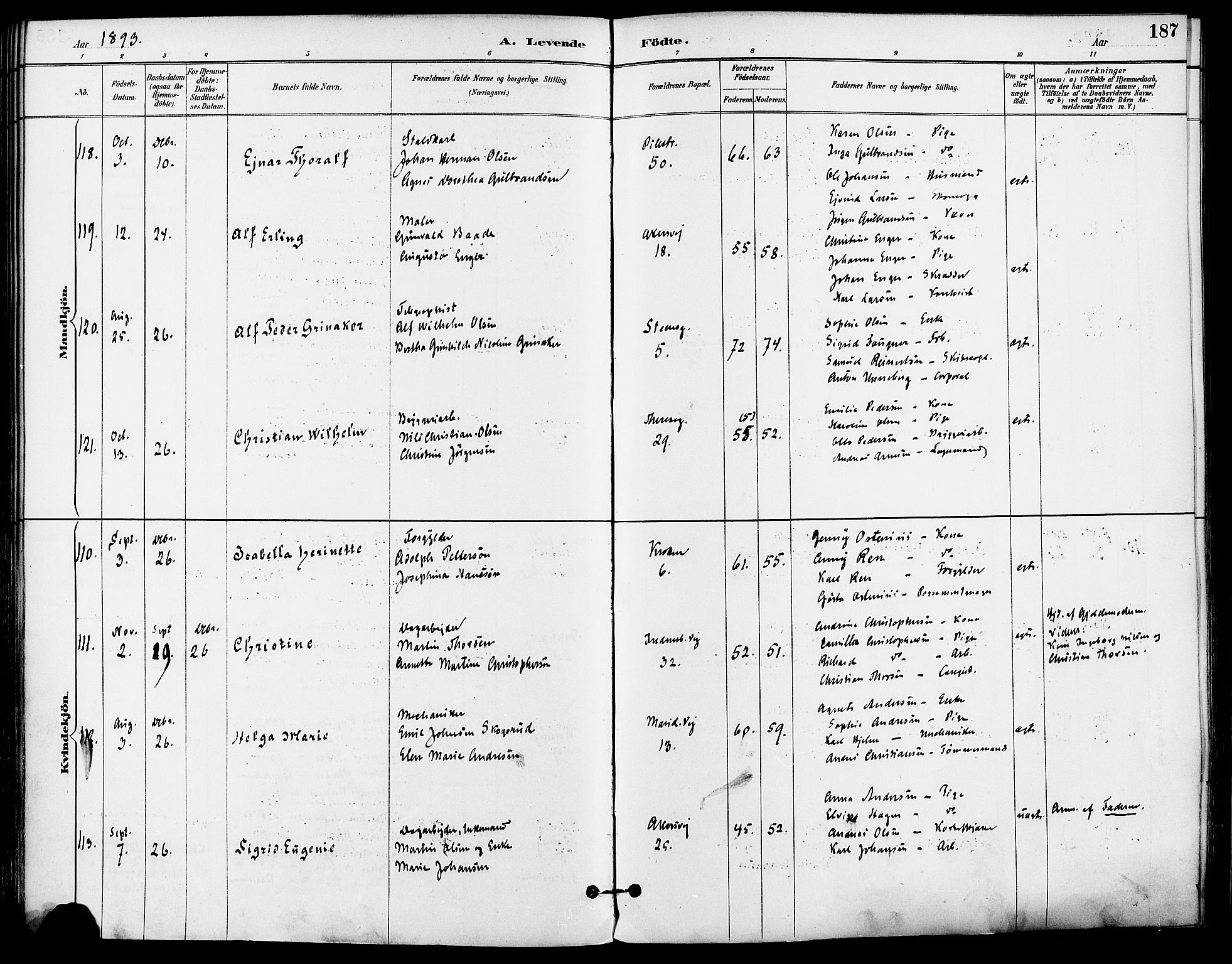 Gamle Aker prestekontor Kirkebøker, AV/SAO-A-10617a/F/L0008: Parish register (official) no. 8, 1887-1896, p. 187