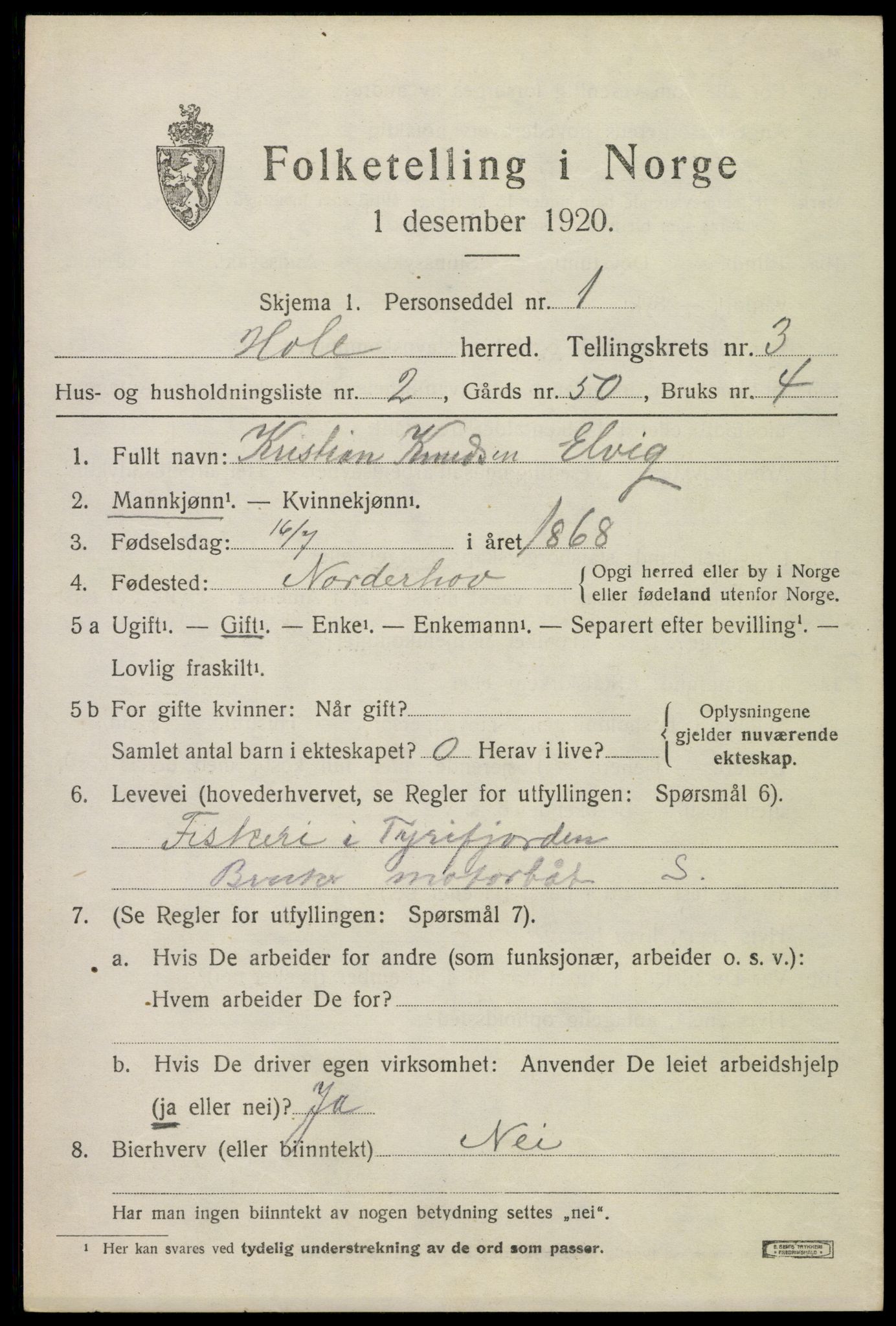 SAKO, 1920 census for Hole, 1920, p. 2735