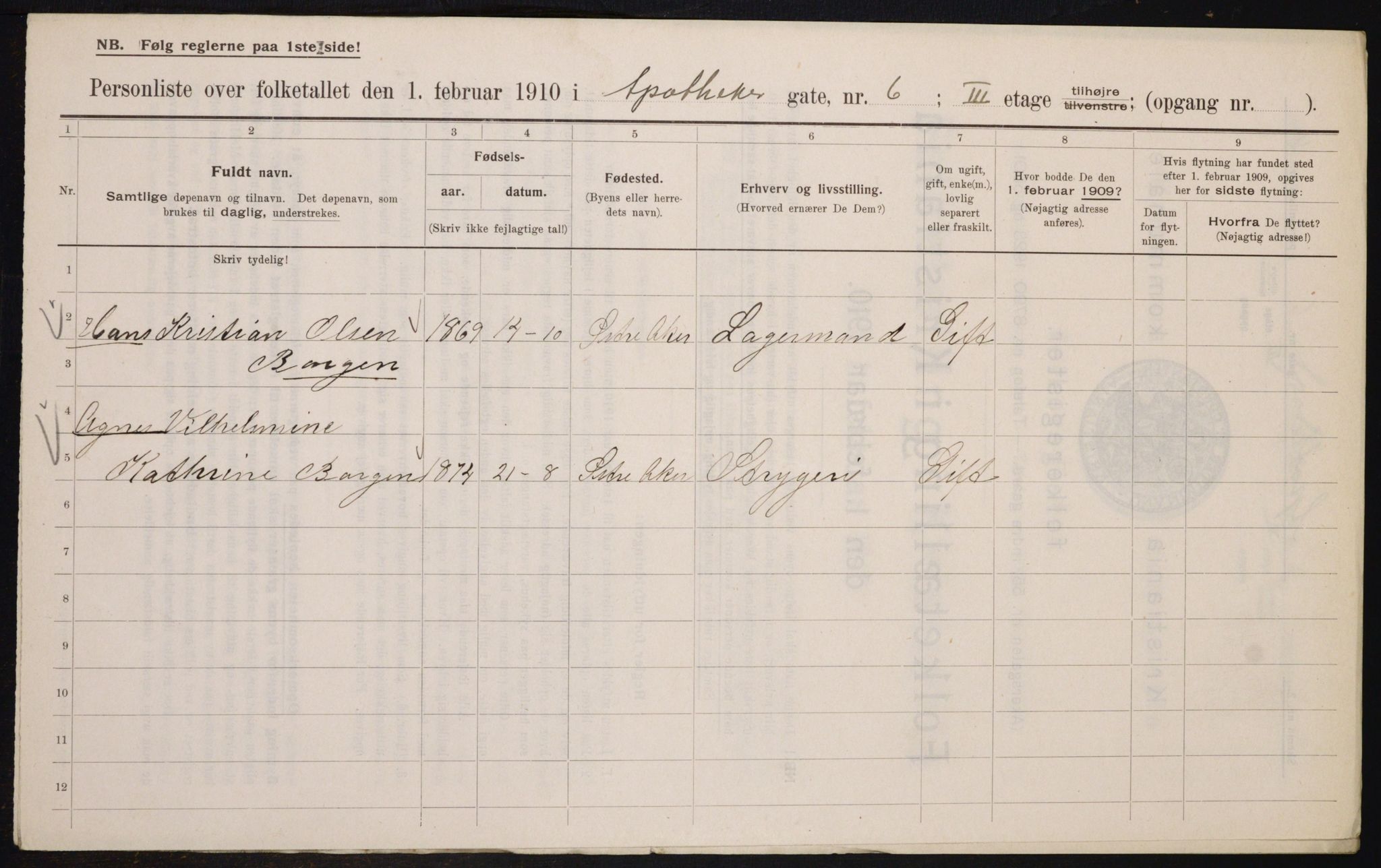 OBA, Municipal Census 1910 for Kristiania, 1910, p. 1261