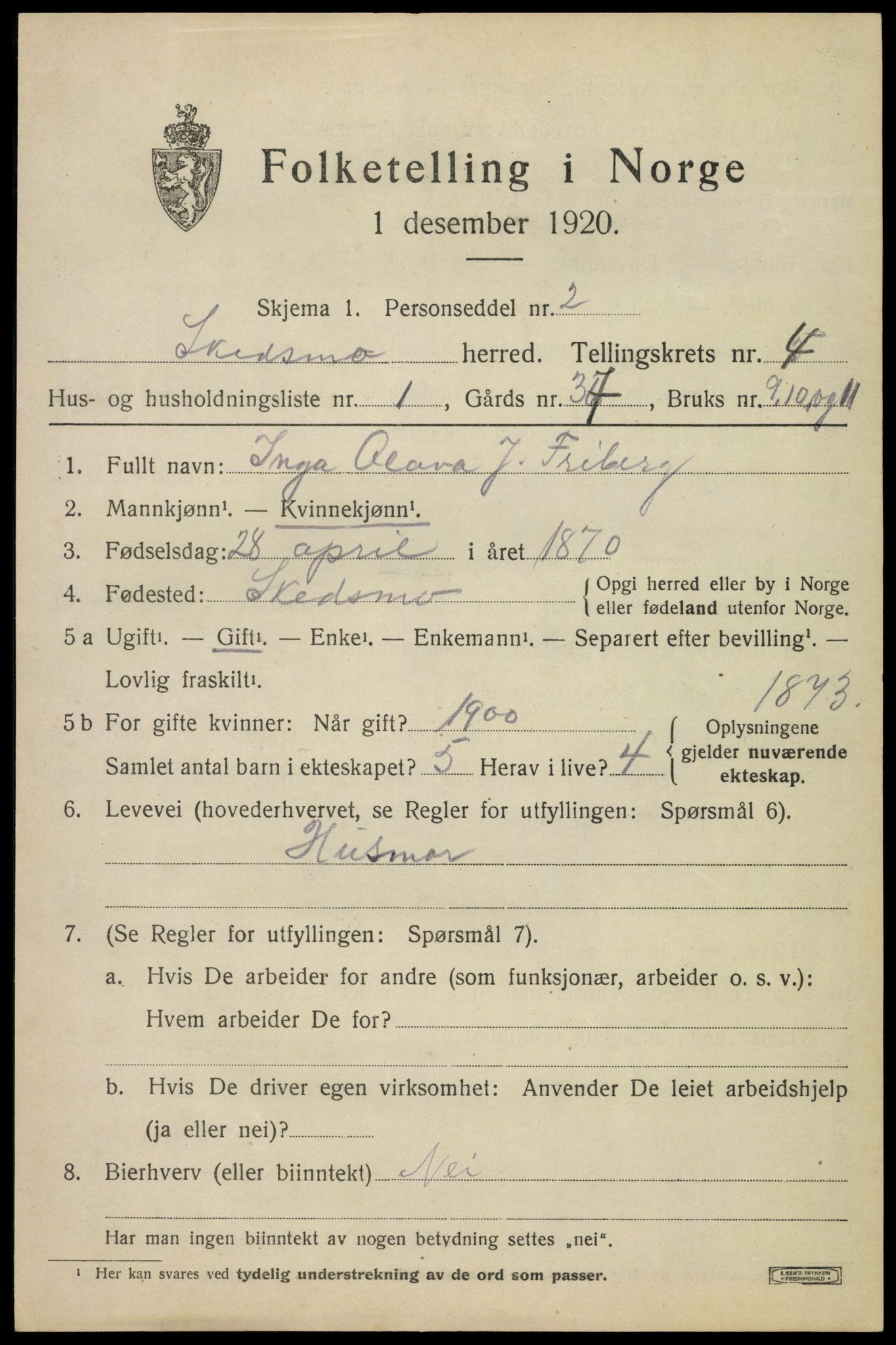 SAO, 1920 census for Skedsmo, 1920, p. 4301