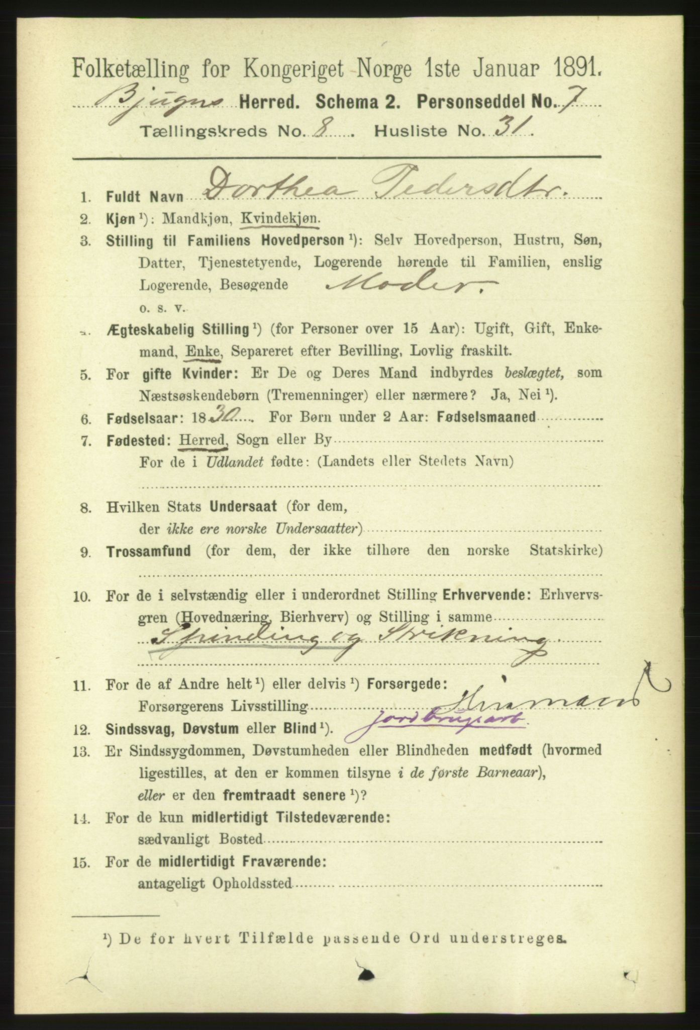 RA, 1891 census for 1627 Bjugn, 1891, p. 2327