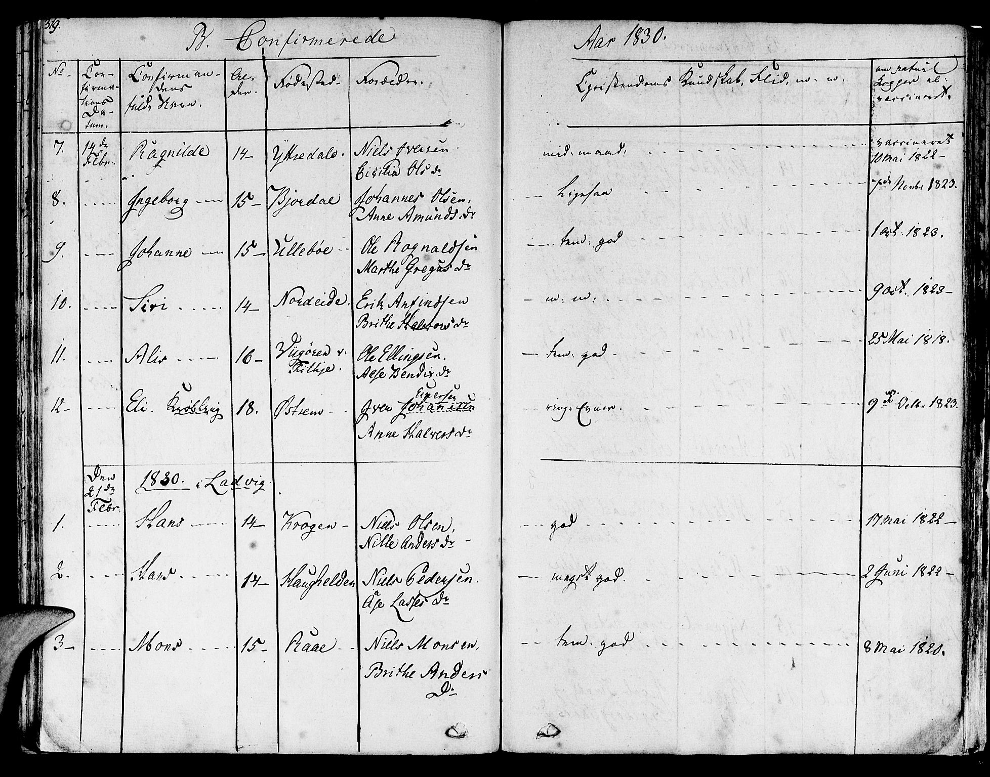 Lavik sokneprestembete, AV/SAB-A-80901: Parish register (official) no. A 2I, 1821-1842, p. 319