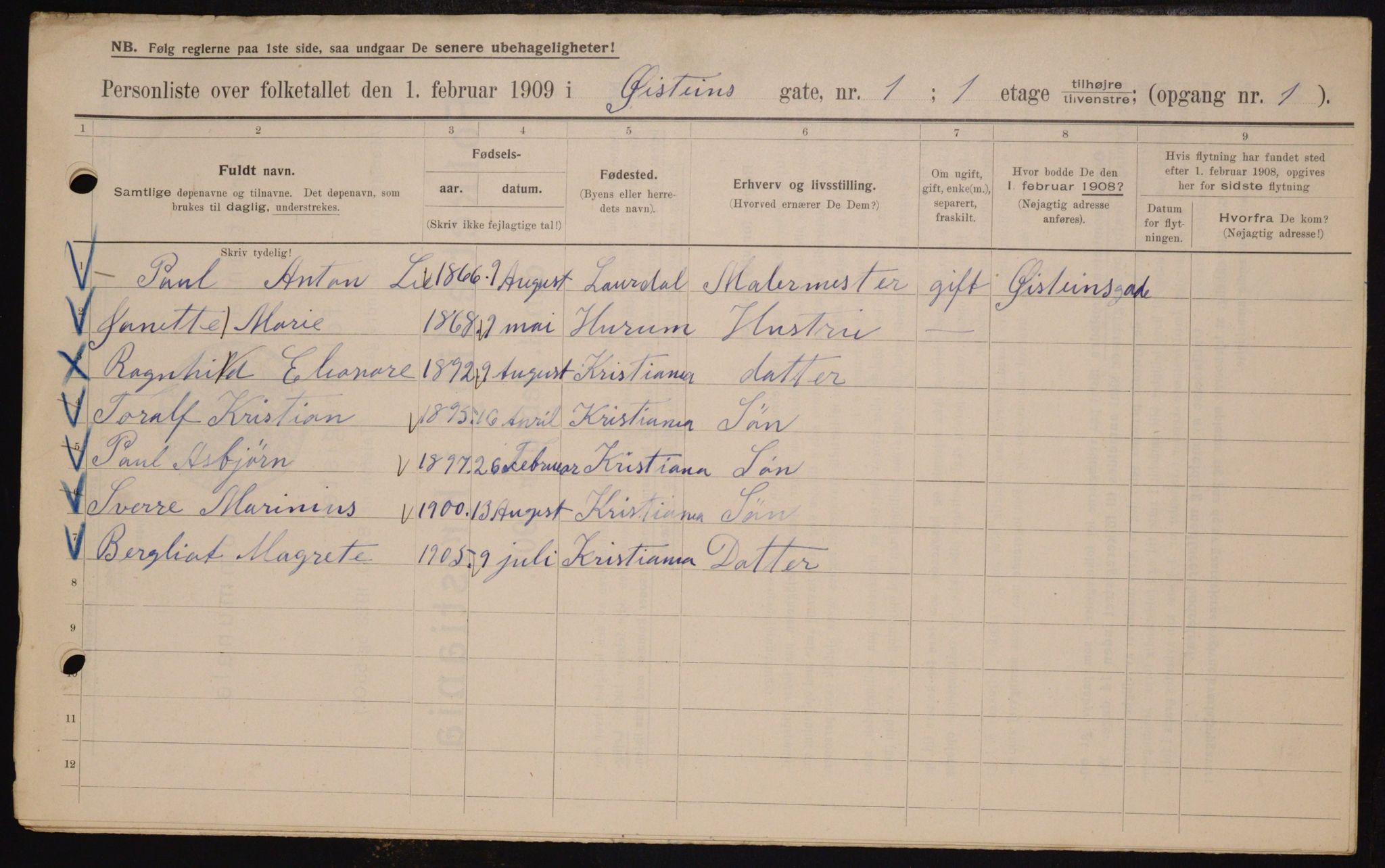 OBA, Municipal Census 1909 for Kristiania, 1909, p. 29535