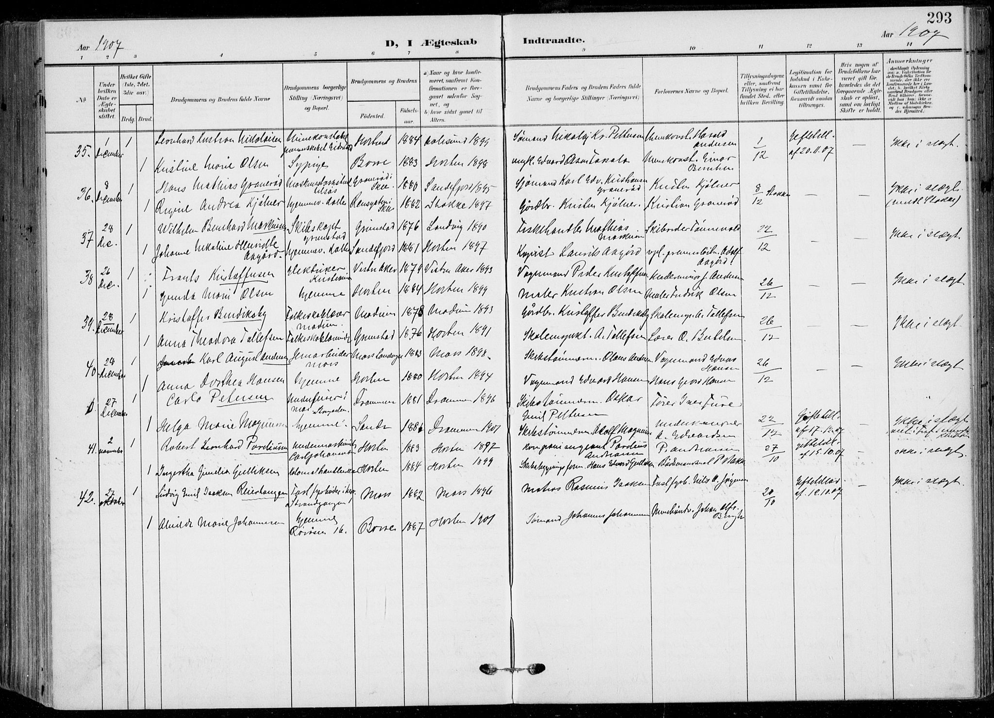 Horten kirkebøker, AV/SAKO-A-348/F/Fa/L0006: Parish register (official) no. 6, 1905-1912, p. 293