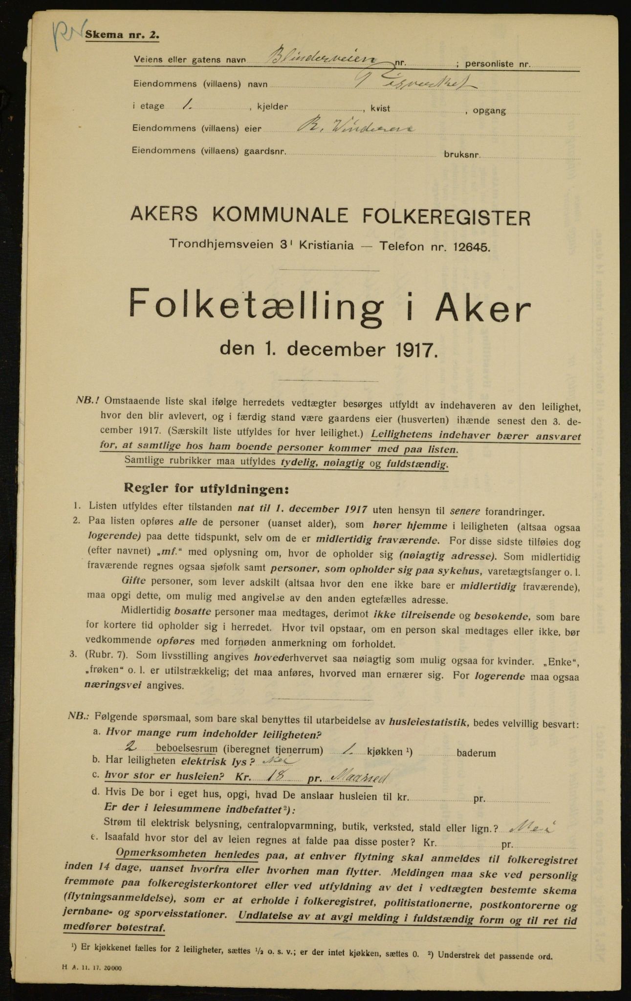 OBA, Municipal Census 1917 for Aker, 1917, p. 10418