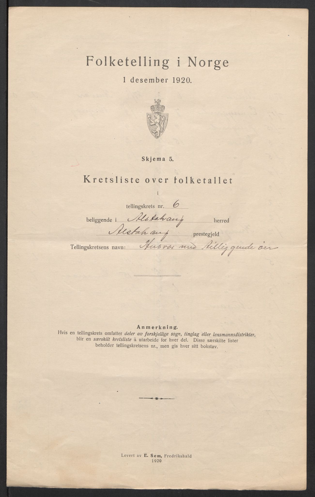 SAT, 1920 census for Alstahaug, 1920, p. 22