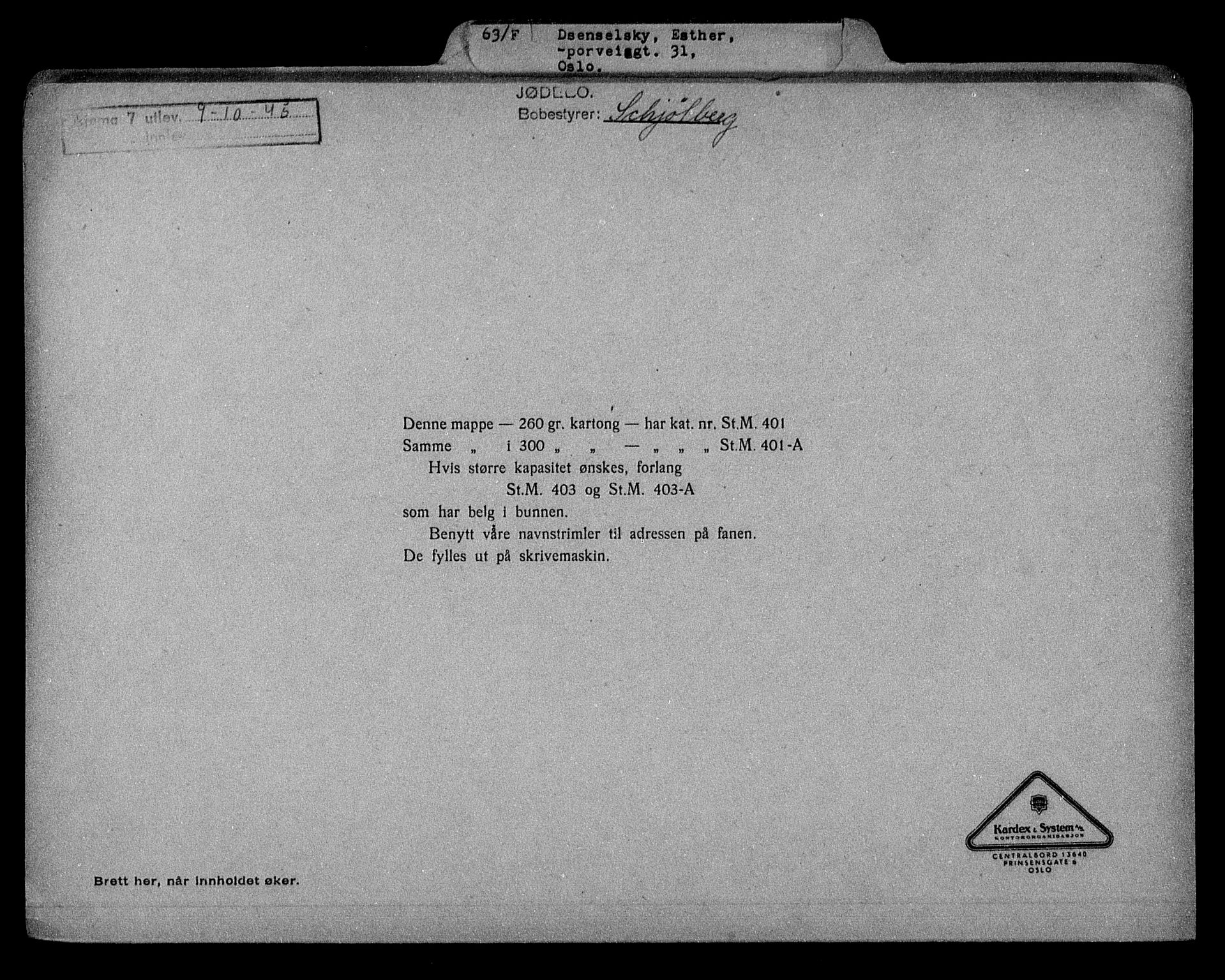 Justisdepartementet, Tilbakeføringskontoret for inndratte formuer, AV/RA-S-1564/H/Hc/Hcc/L0931: --, 1945-1947, p. 289