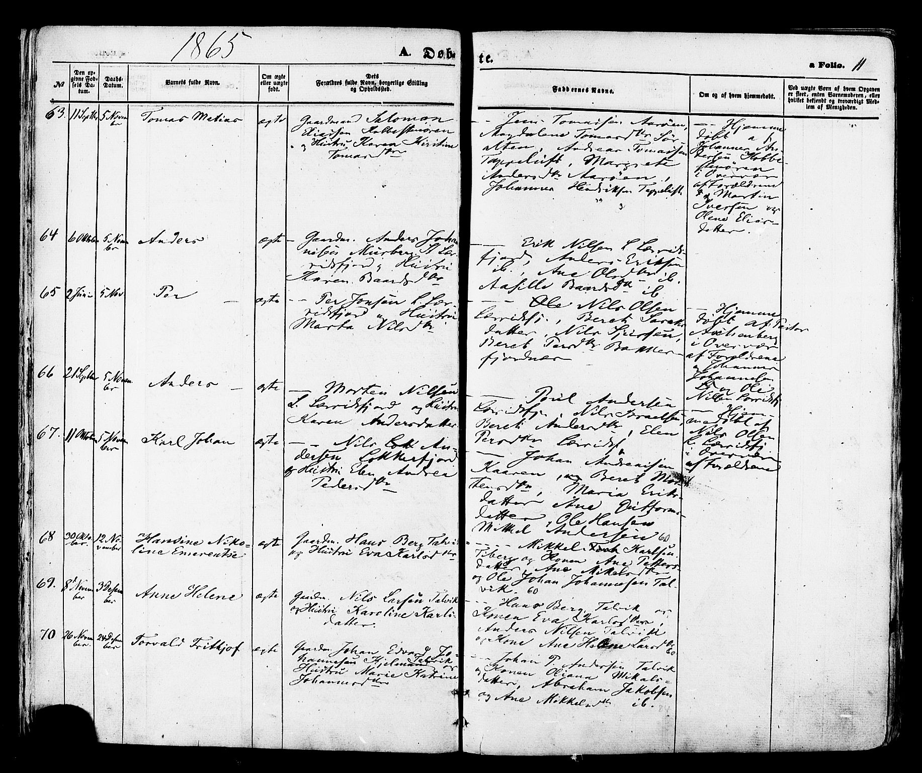 Talvik sokneprestkontor, SATØ/S-1337/H/Ha/L0011kirke: Parish register (official) no. 11, 1864-1877, p. 11