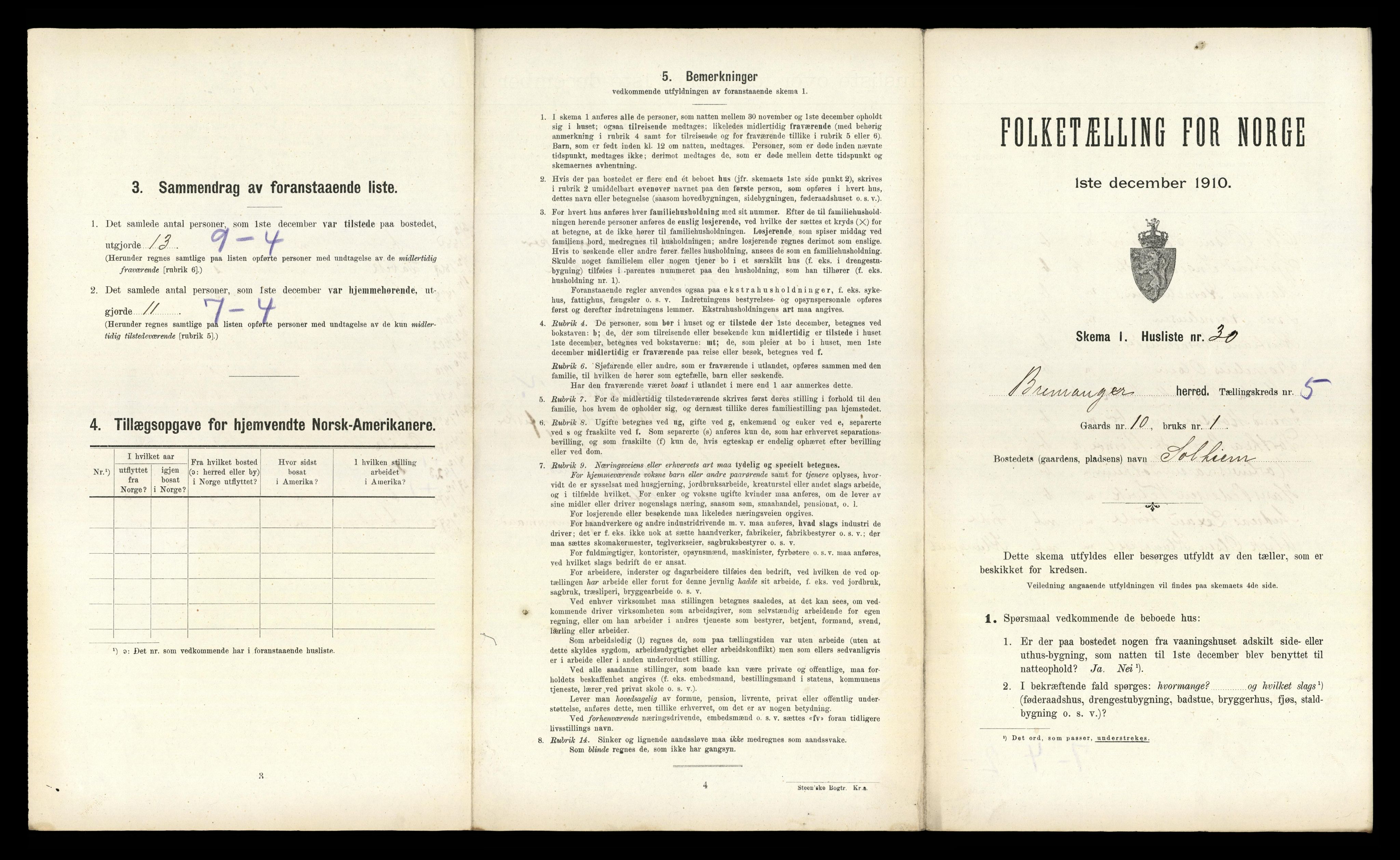 RA, 1910 census for Bremanger, 1910, p. 447
